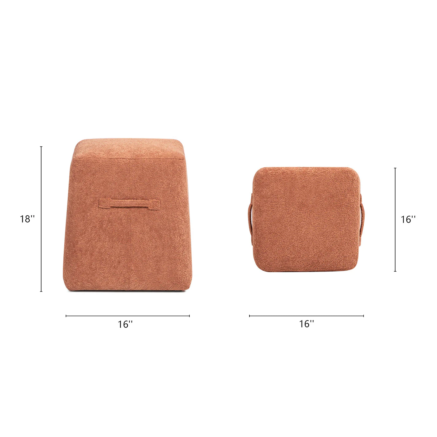 Oliver 16' Tapered Square Upholstered Ottoman in Spice Orange Fleeced Teddy - Image 7