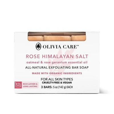 Olivia Care All-Natural Exfoliating Bar Soap Set Rose Himalayan Salt 15oz/3ct