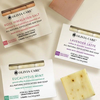 Olivia Care All-Natural Exfoliating Bar Soap Set Rose Himalayan Salt 15oz/3ct - Image 2