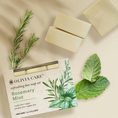 Olivia Care Rosemary Mint Bar Soap Set 3-Pack 5oz - Image 3