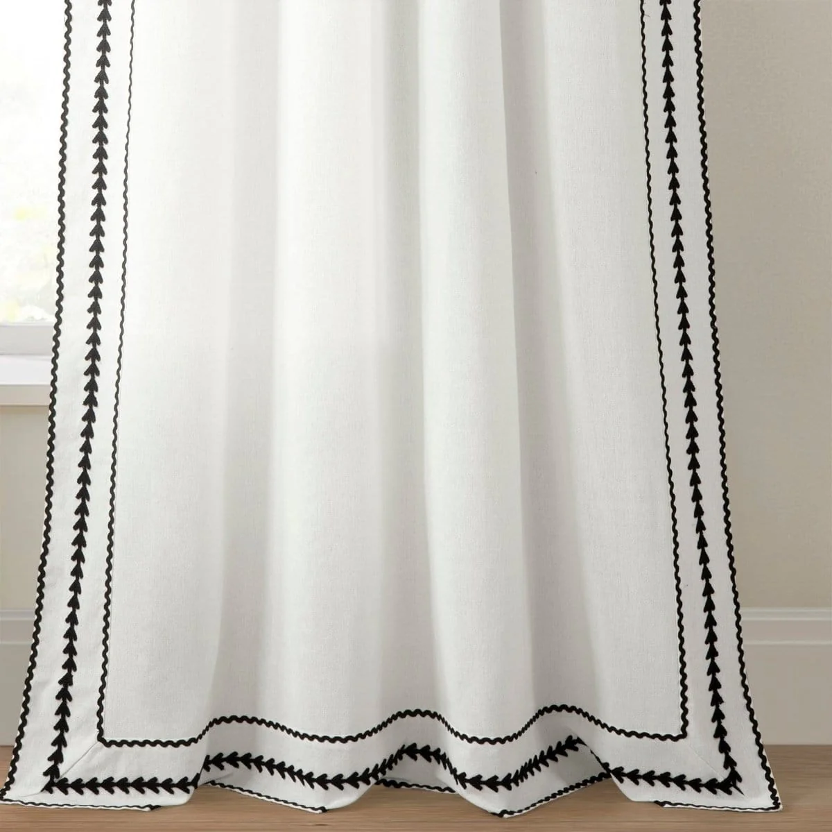 Olivia Ric Rac Embroidery Border Window Curtain Panel - Image 11