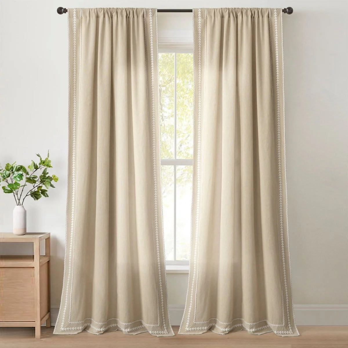 Olivia Ric Rac Embroidery Border Window Curtain Panel - Image 14
