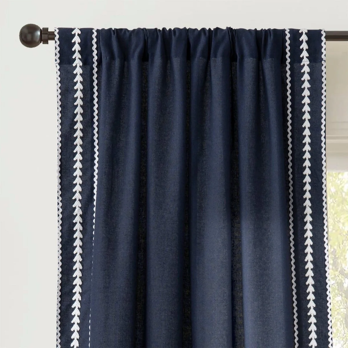 Olivia Ric Rac Embroidery Border Window Curtain Panel - Image 2