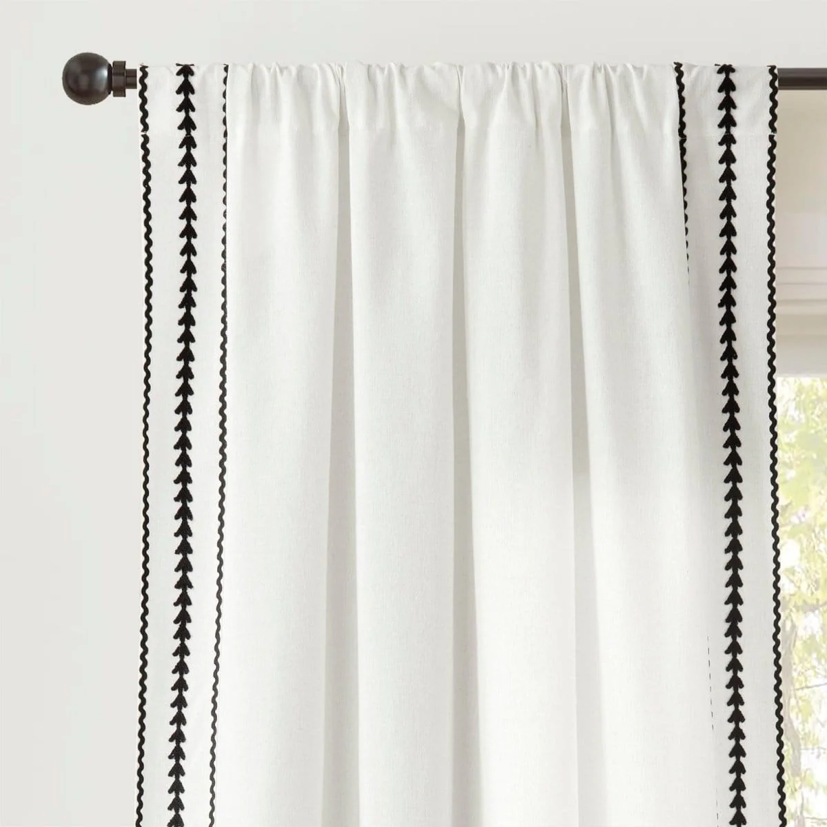 Olivia Ric Rac Embroidery Border Window Curtain Panel - Image 3