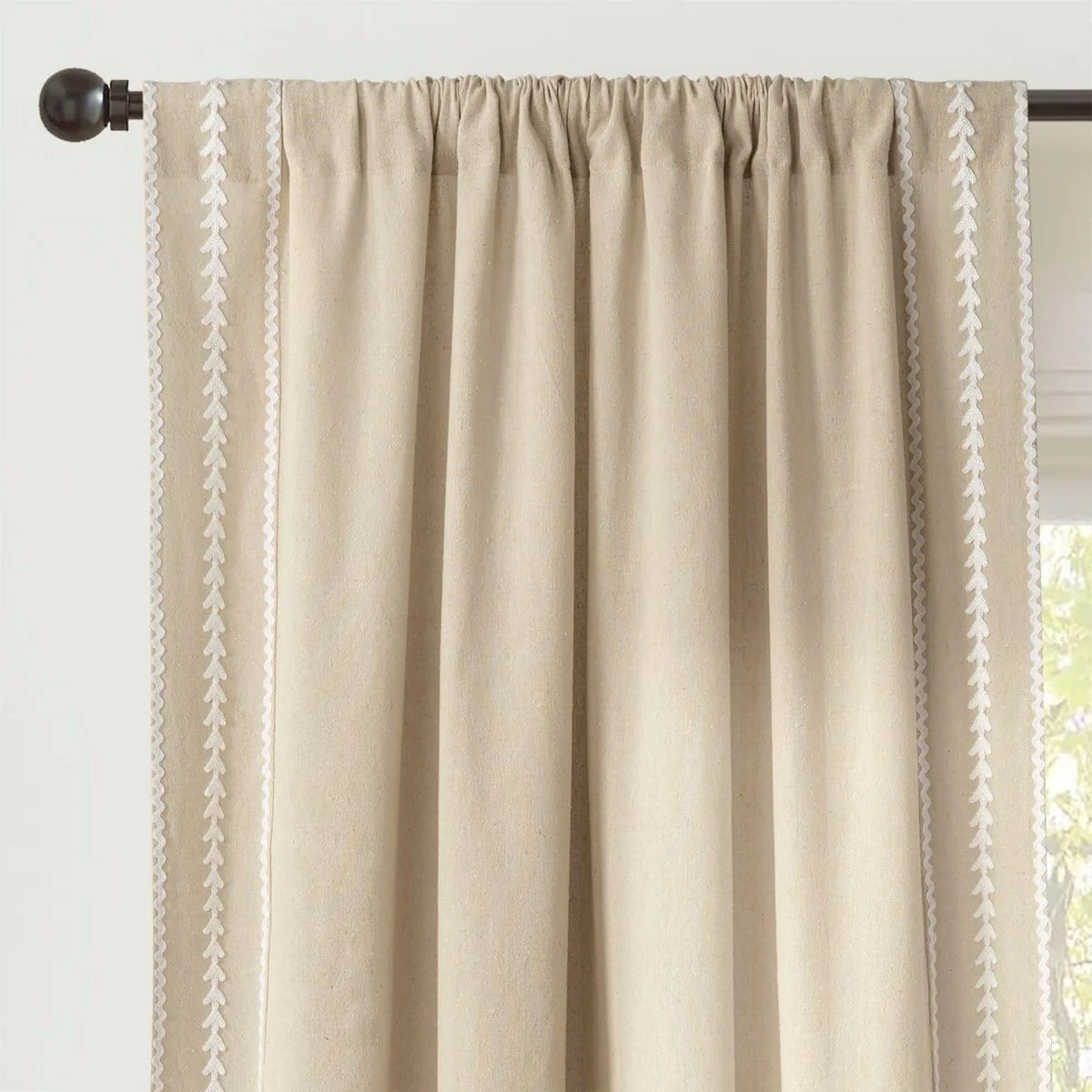 Olivia Ric Rac Embroidery Border Window Curtain Panel - Image 4