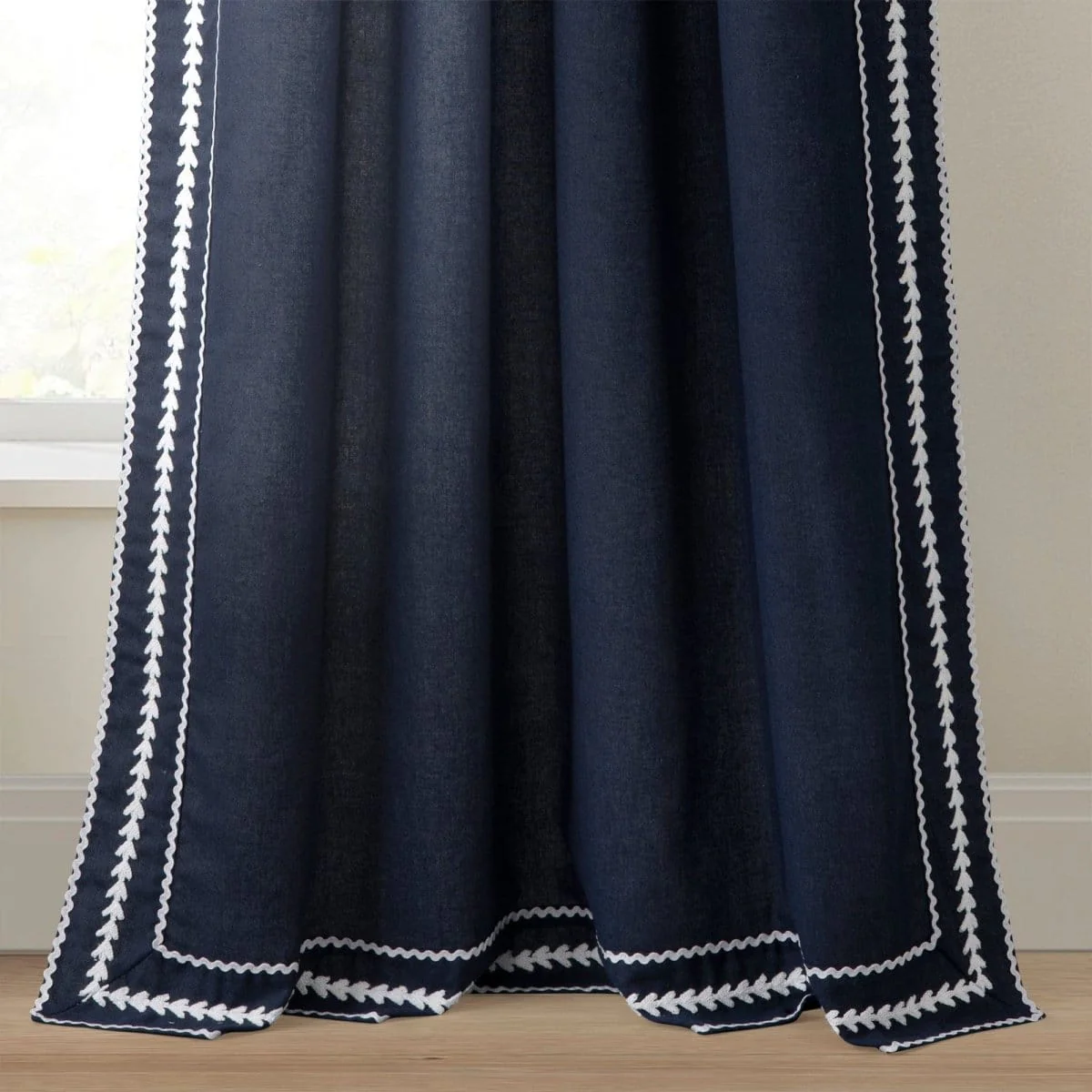 Olivia Ric Rac Embroidery Border Window Curtain Panel - Image 6