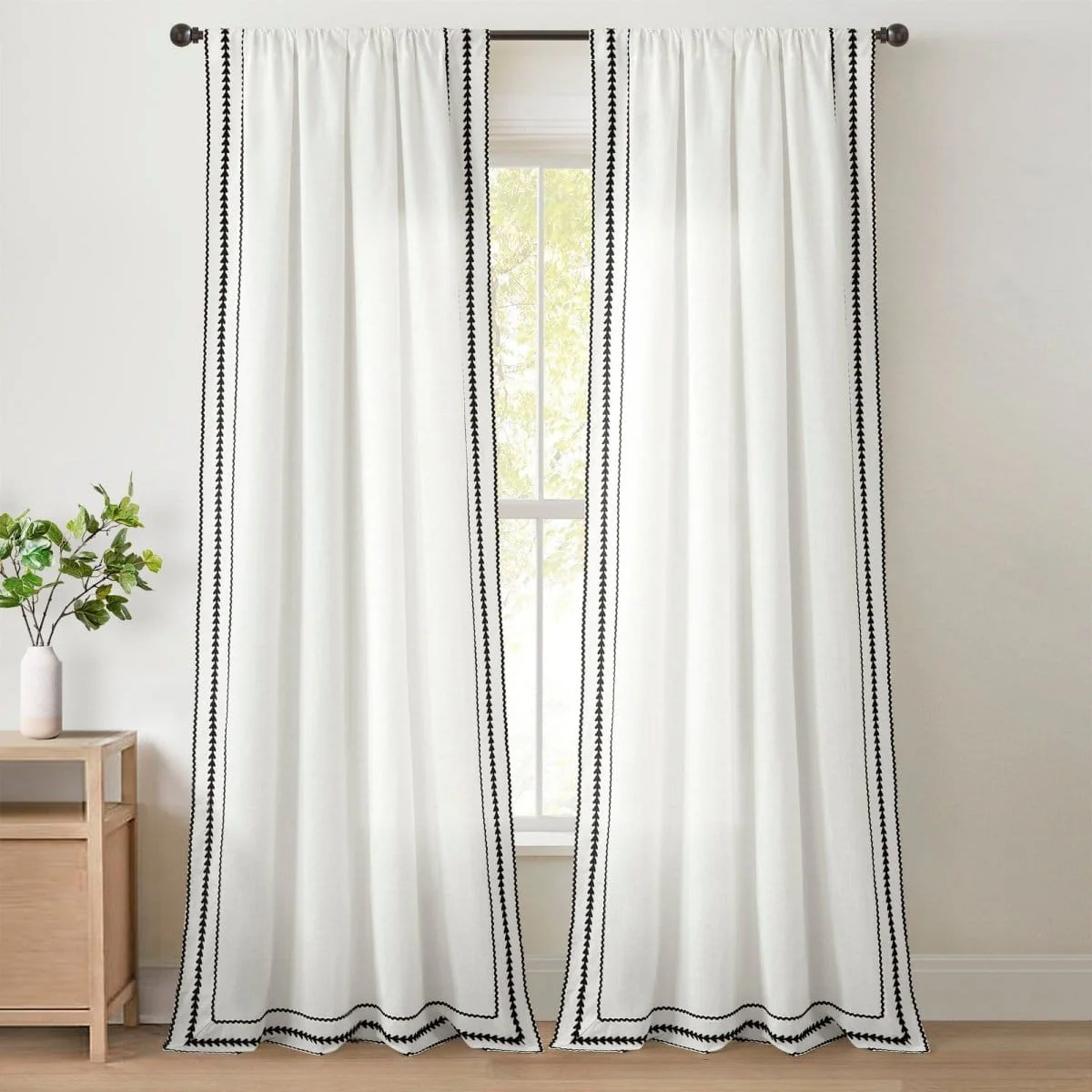 Olivia Ric Rac Embroidery Border Window Curtain Panel - Image 9