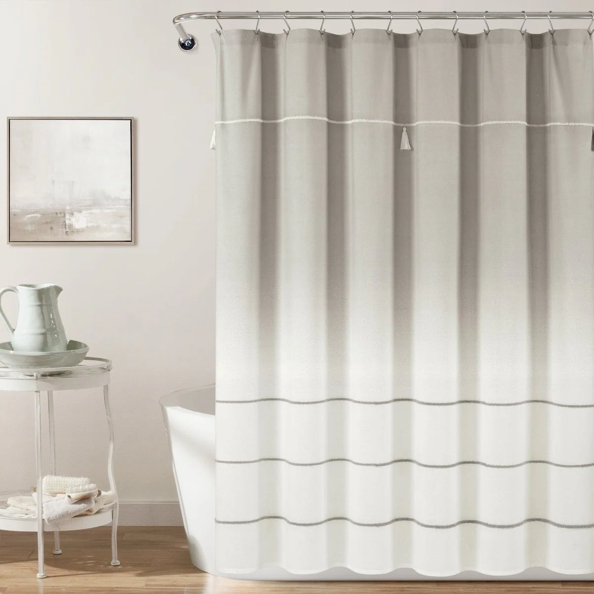 Ombre Embroidery Tassel Cotton Shower Curtain - Image 2