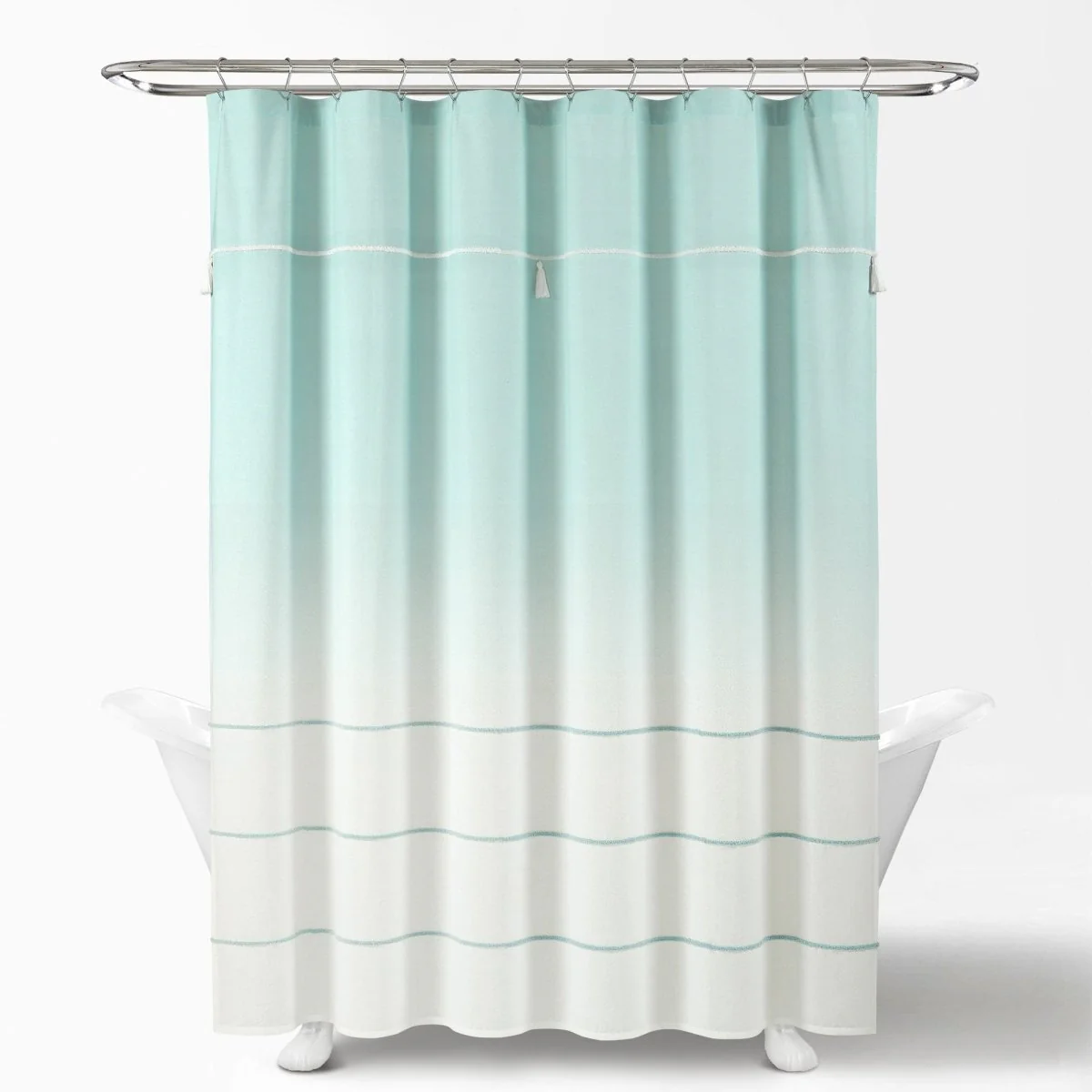 Ombre Embroidery Tassel Cotton Shower Curtain - Image 3