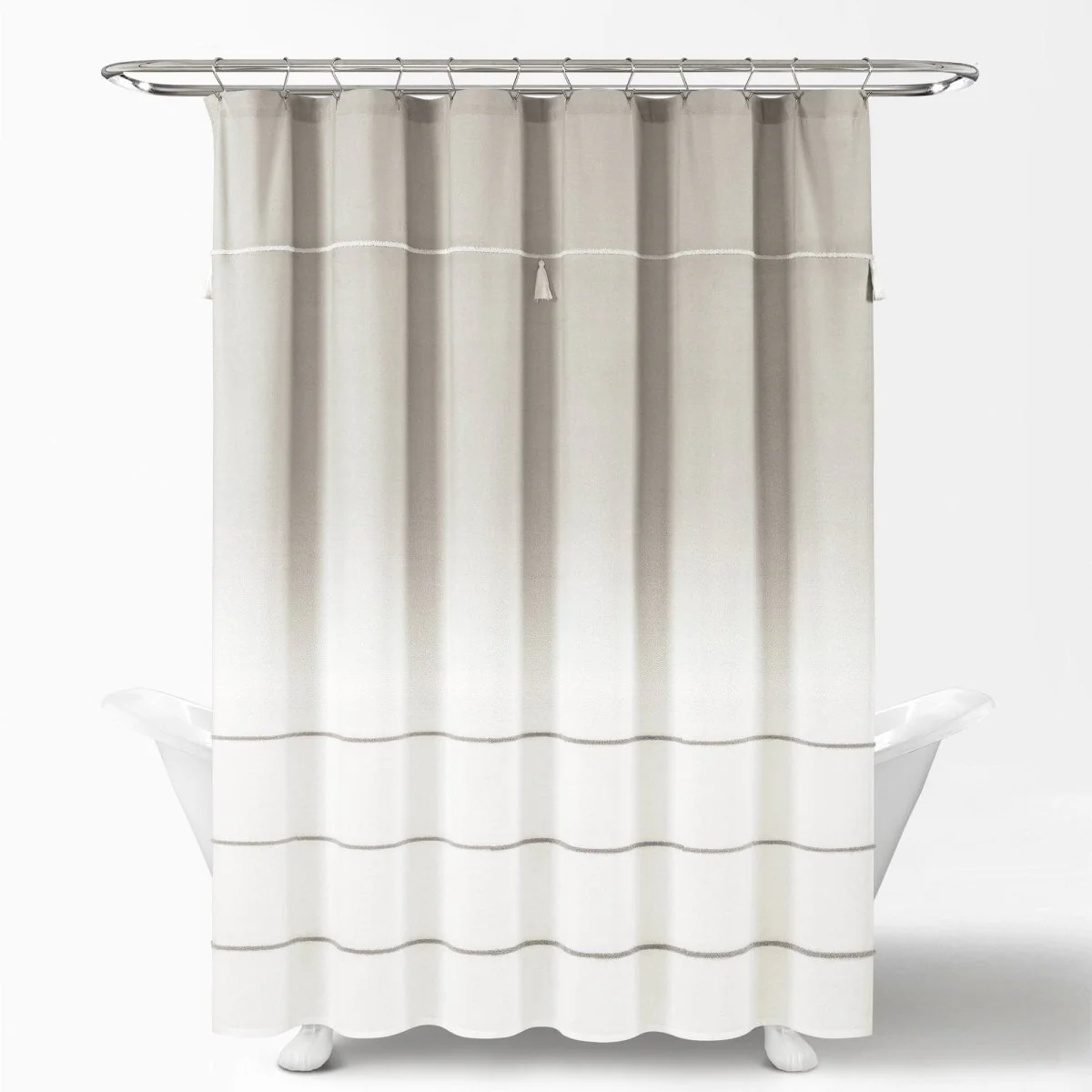 Ombre Embroidery Tassel Cotton Shower Curtain - Image 4