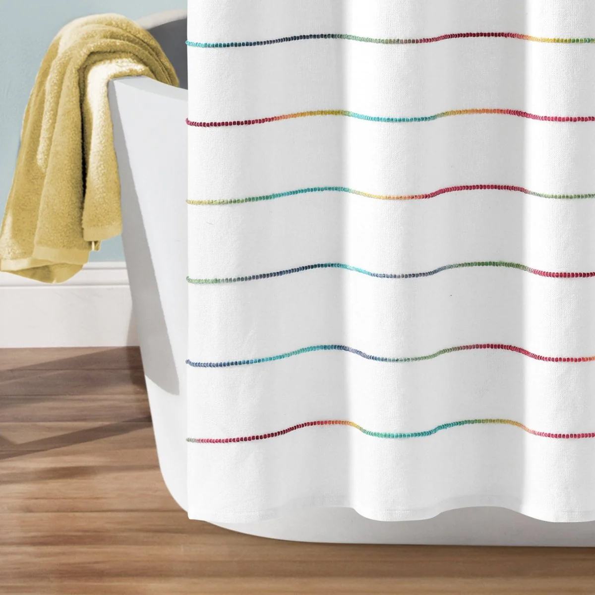 Ombre Stripe Yarn Dyed Recycled Cotton Blend Shower Curtain - Image 10