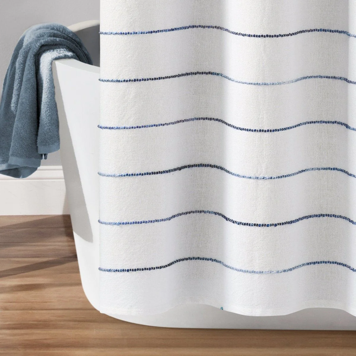 Ombre Stripe Yarn Dyed Recycled Cotton Blend Shower Curtain - Image 11