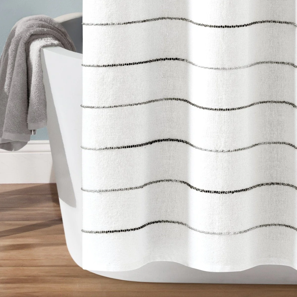 Ombre Stripe Yarn Dyed Recycled Cotton Blend Shower Curtain - Image 12