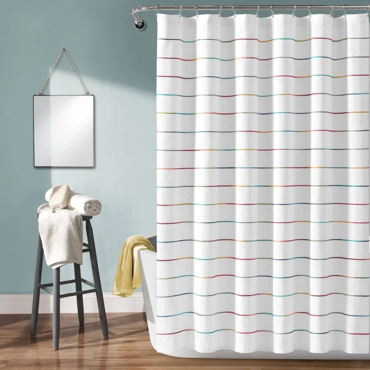 Ombre Stripe Yarn Dyed Recycled Cotton Blend Shower Curtain - Image 2
