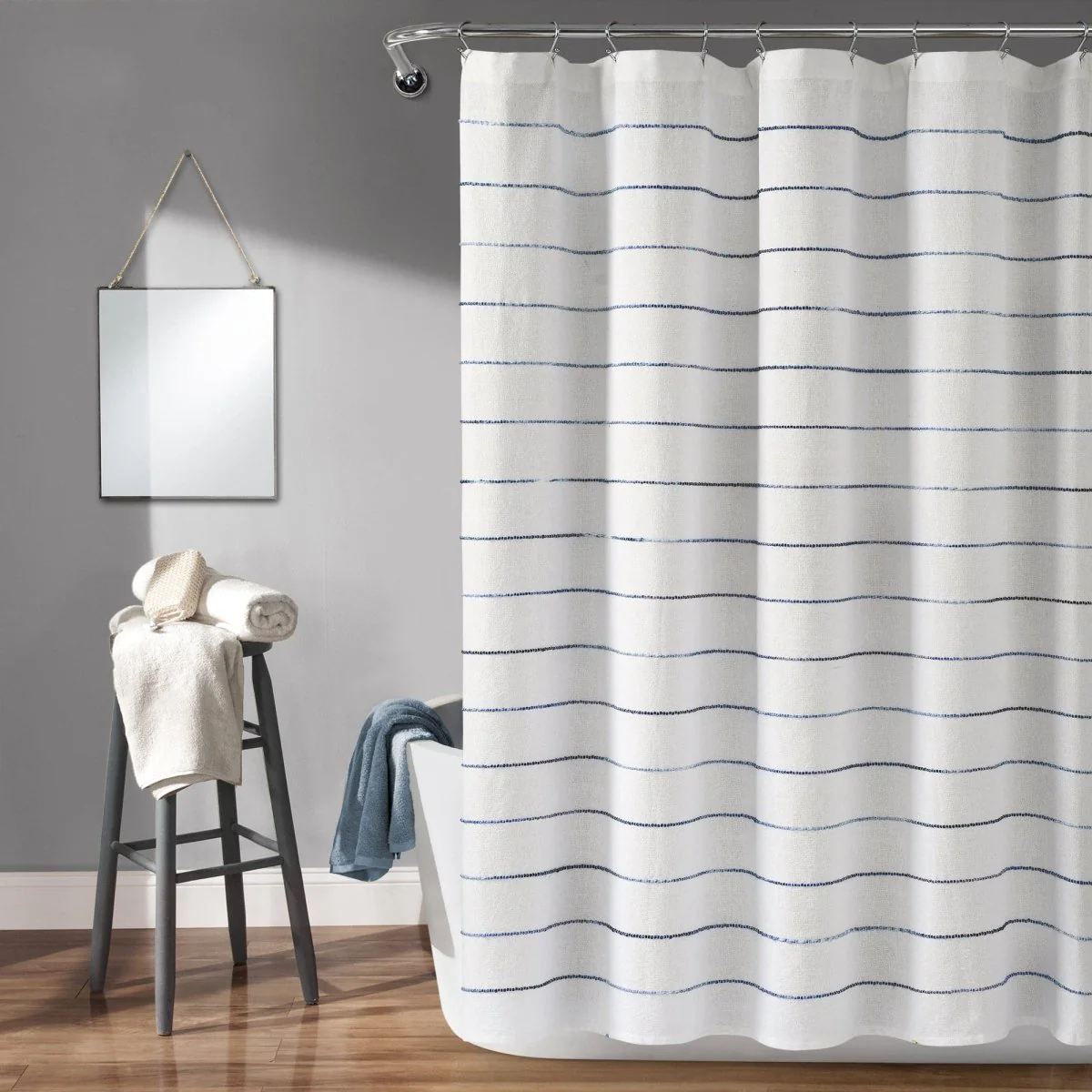 Ombre Stripe Yarn Dyed Recycled Cotton Blend Shower Curtain - Image 3