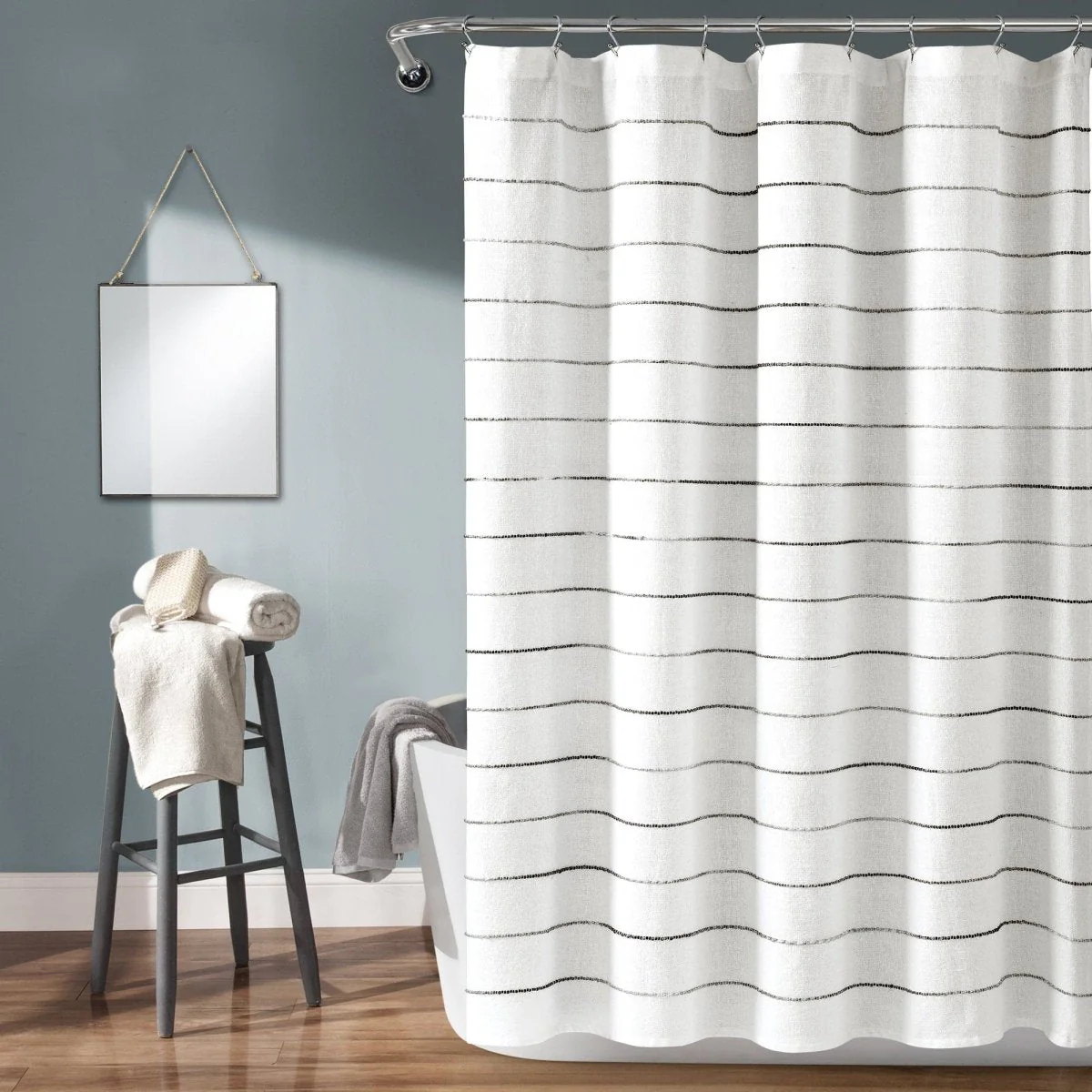 Ombre Stripe Yarn Dyed Recycled Cotton Blend Shower Curtain - Image 4