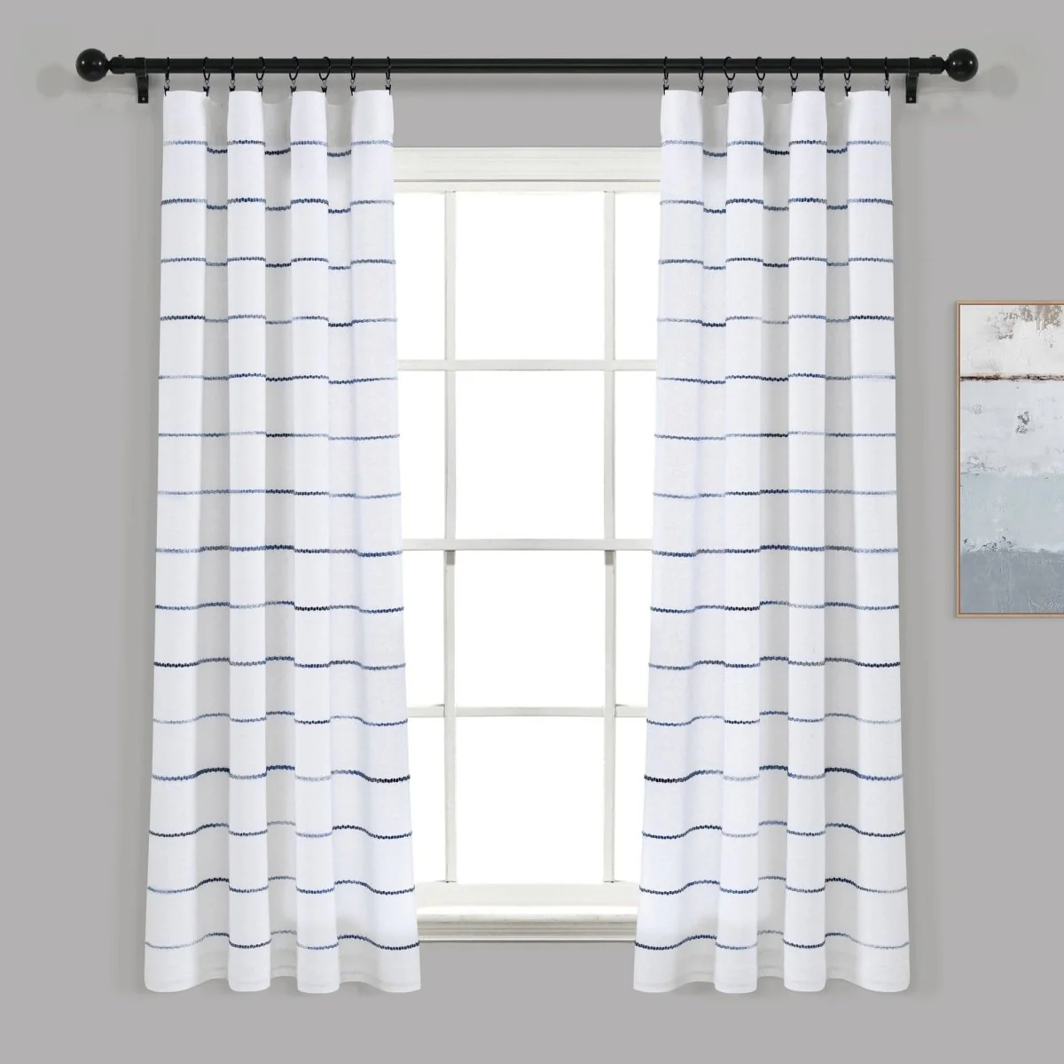 Ombre Stripe Yarn Dyed Recycled Cotton Blend Window Curtain Panel Set - Image 2