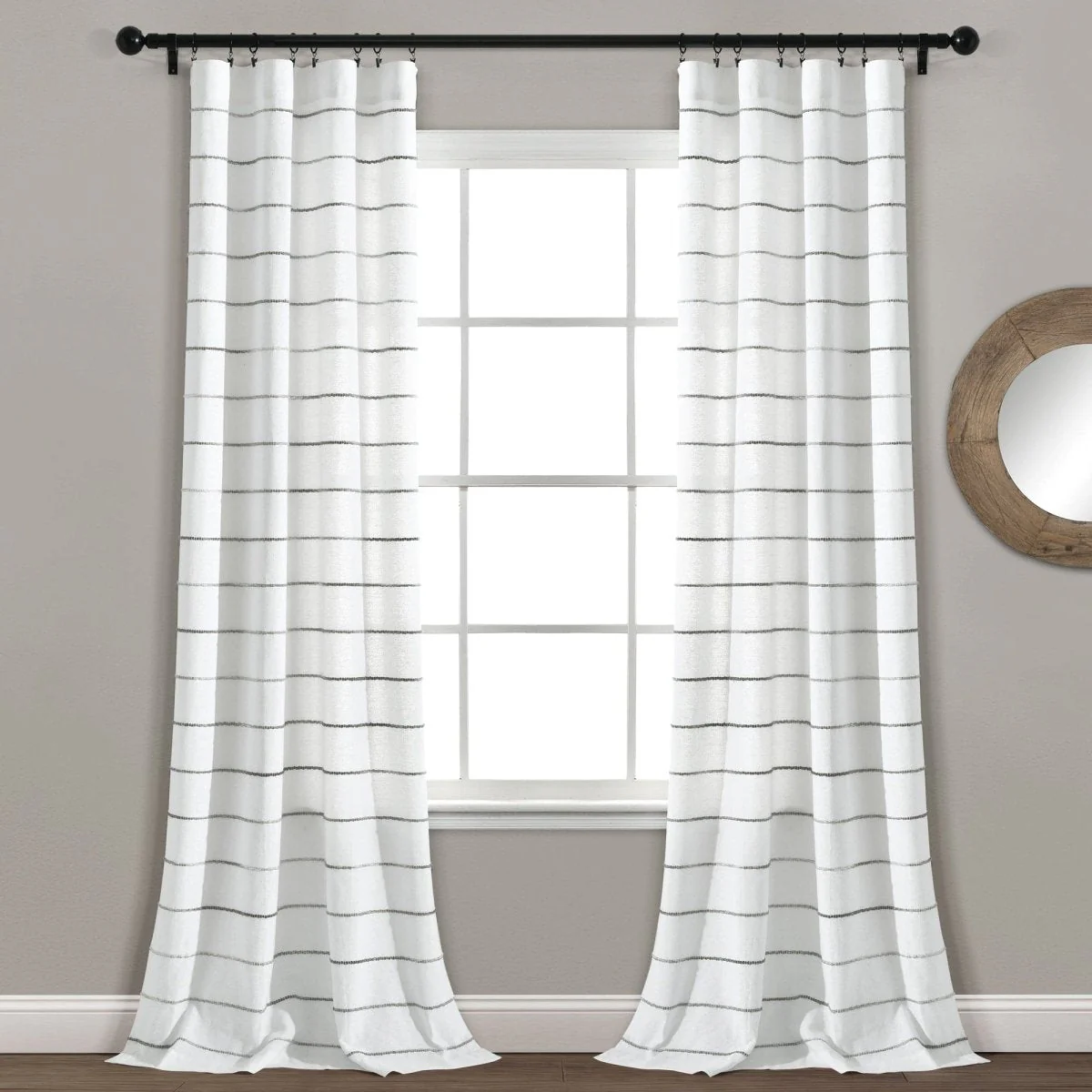 Ombre Stripe Yarn Dyed Recycled Cotton Blend Window Curtain Panel Set - Image 3