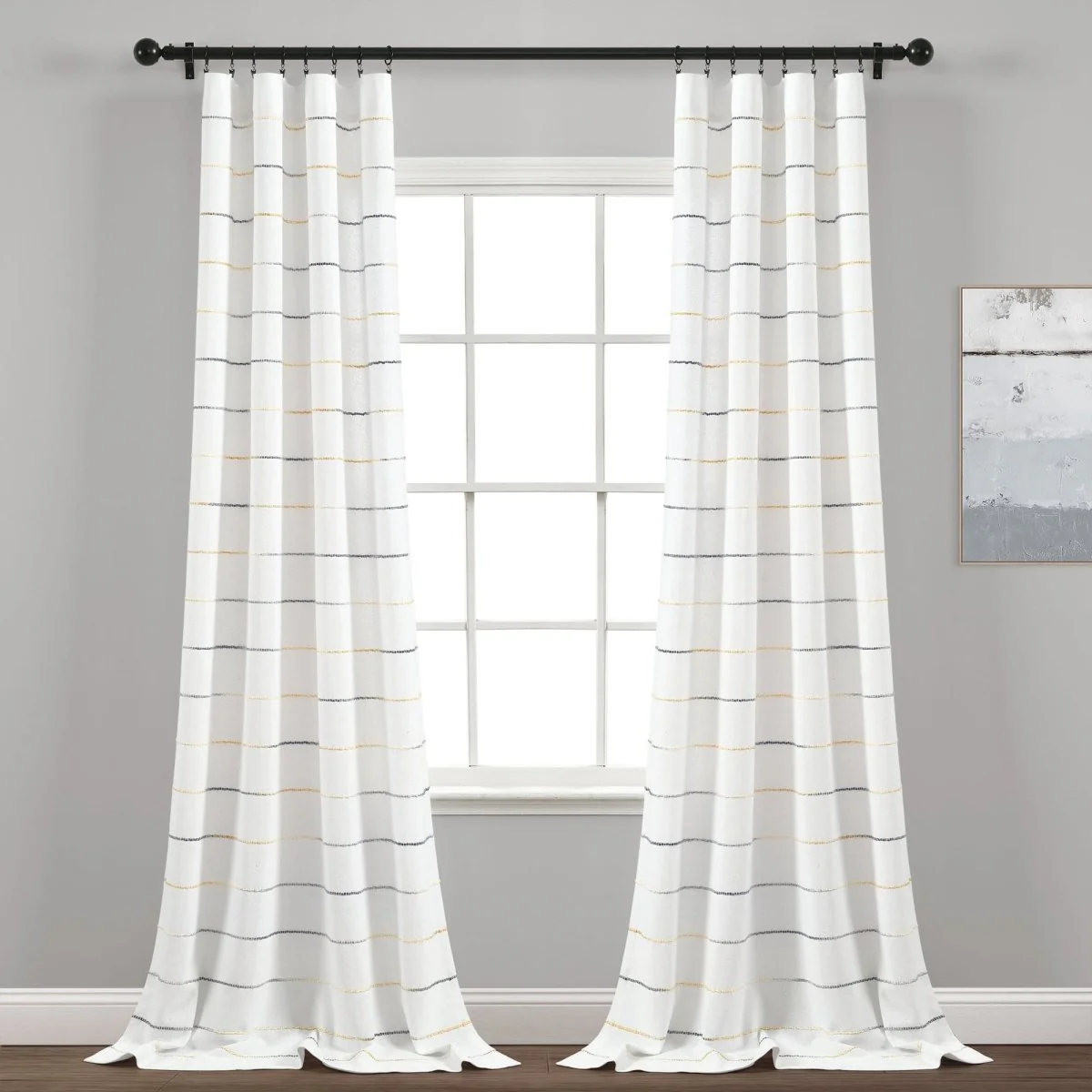 Ombre Stripe Yarn Dyed Recycled Cotton Blend Window Curtain Panel Set - Image 5