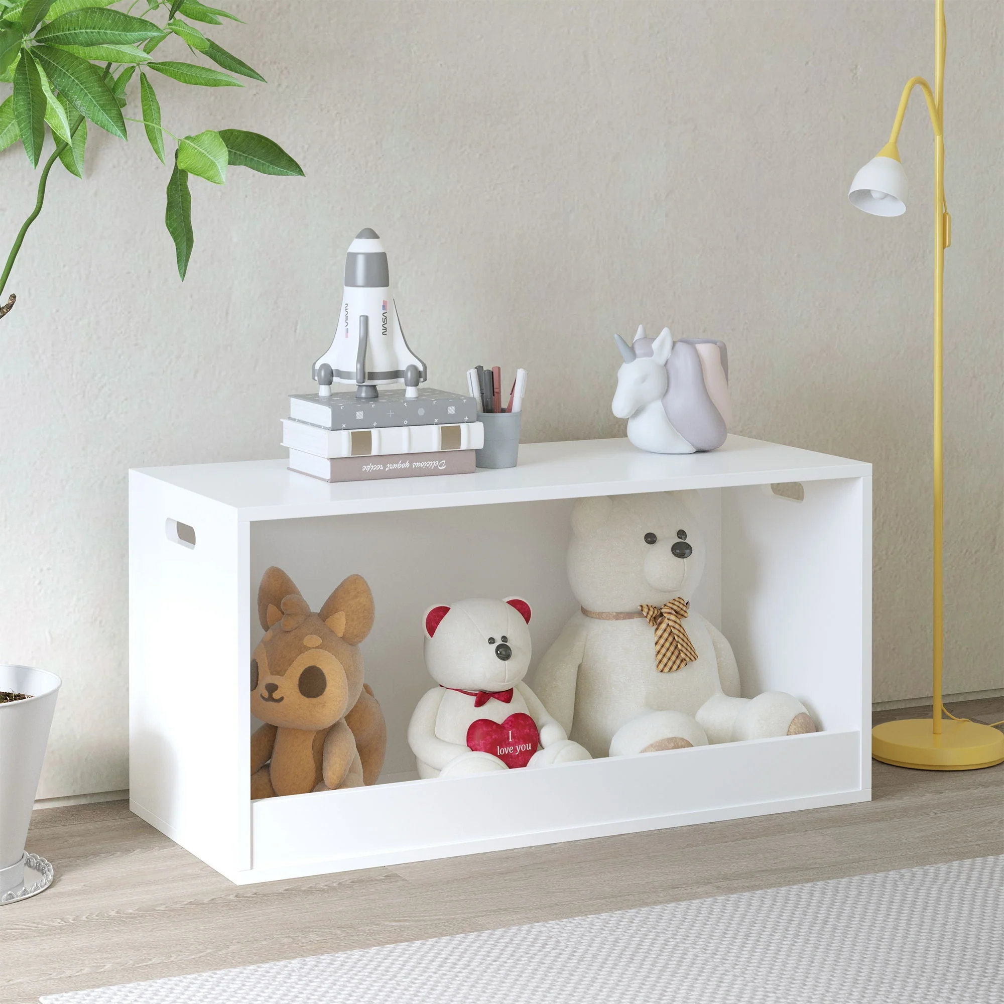 Open Toy Storage Box For Kids, Organizer Bin For Plush Toys, Books - White - Image 2