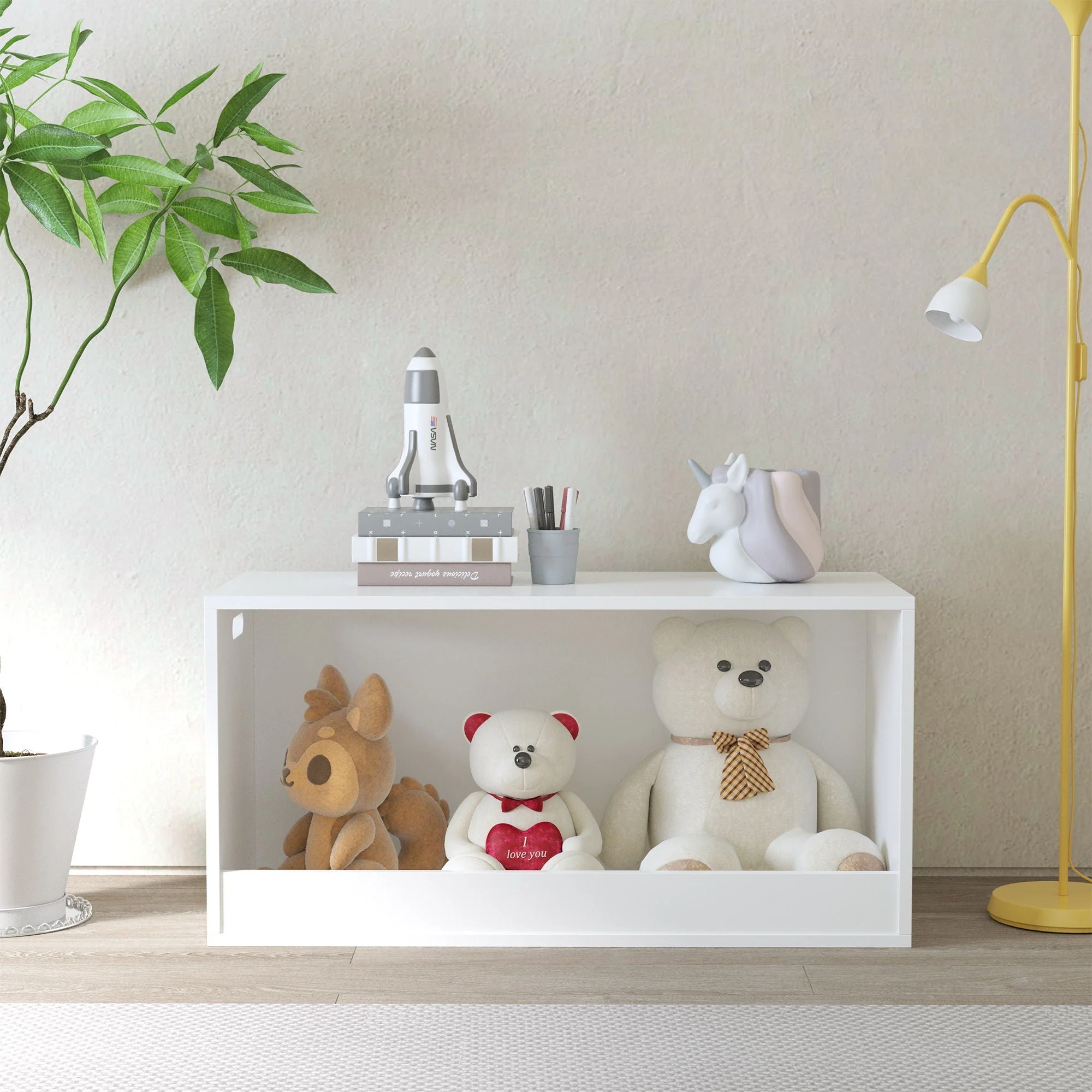 Open Toy Storage Box For Kids, Organizer Bin For Plush Toys, Books - White - Image 4