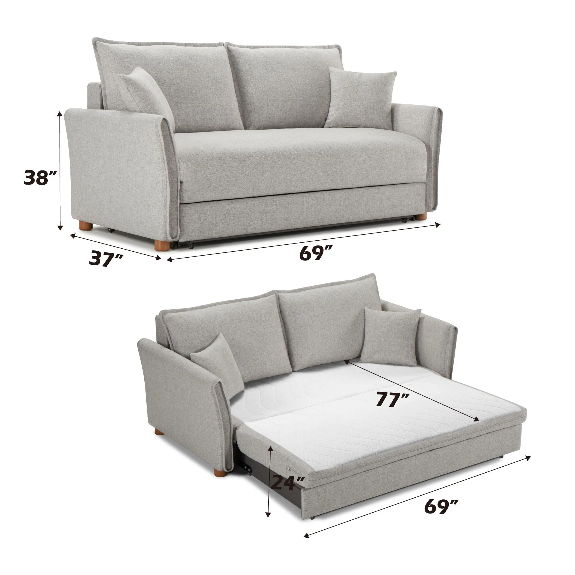 Oren - Chenille Sleeper Sectional Sofa With Storage 2 Toss Pillows - Gray - Image 3