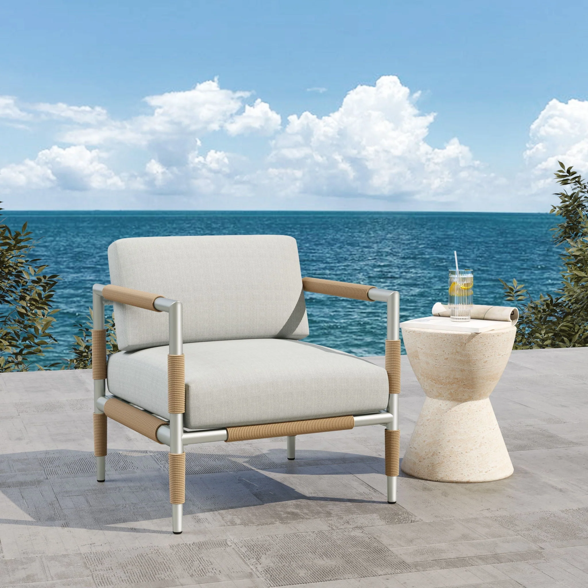 Oriana Aluminum Outdoor Patio Armchair With Thick Cushions - Light Gray - Image 2