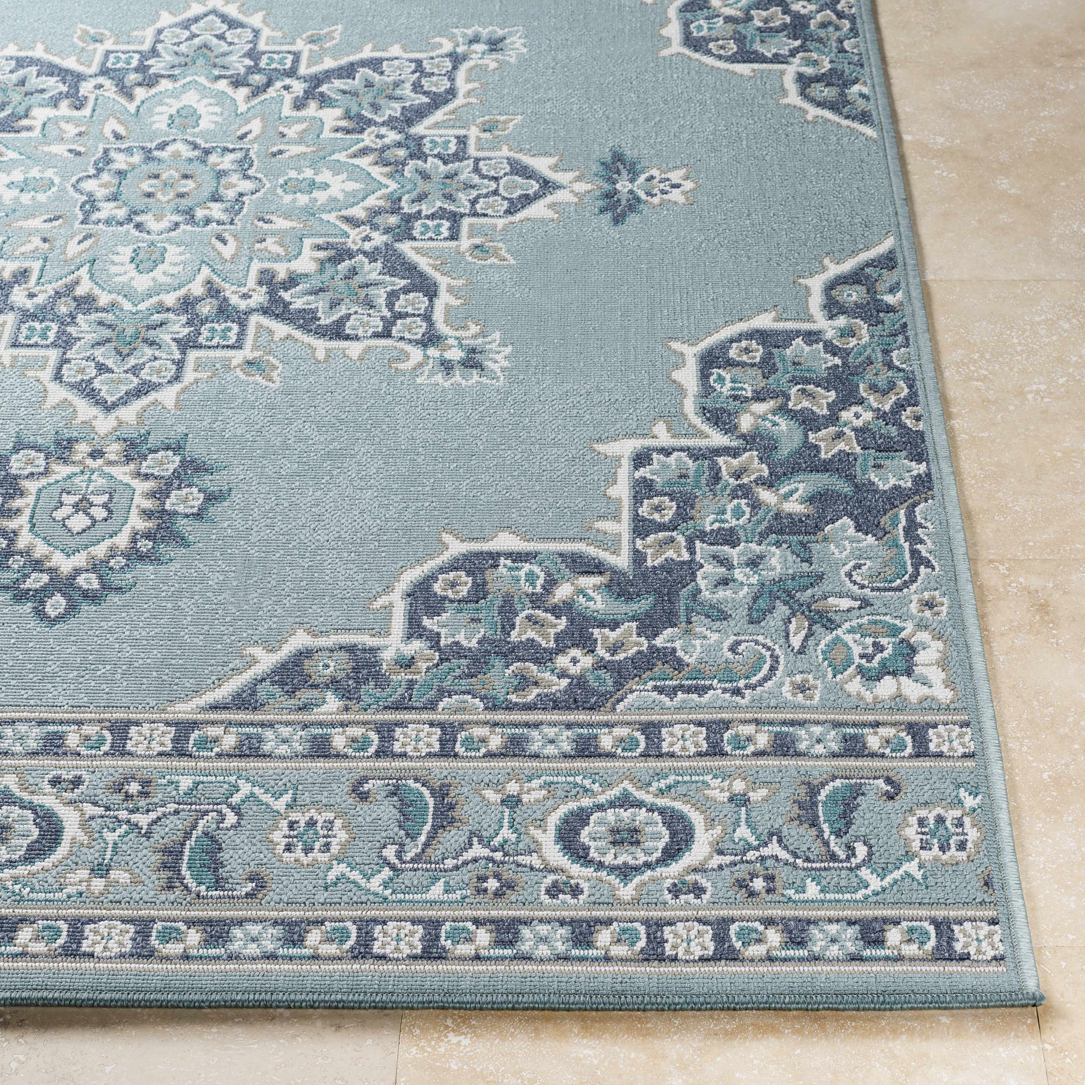 Orla Pale Blue Medallion Area Rug - Clearance - Image 11