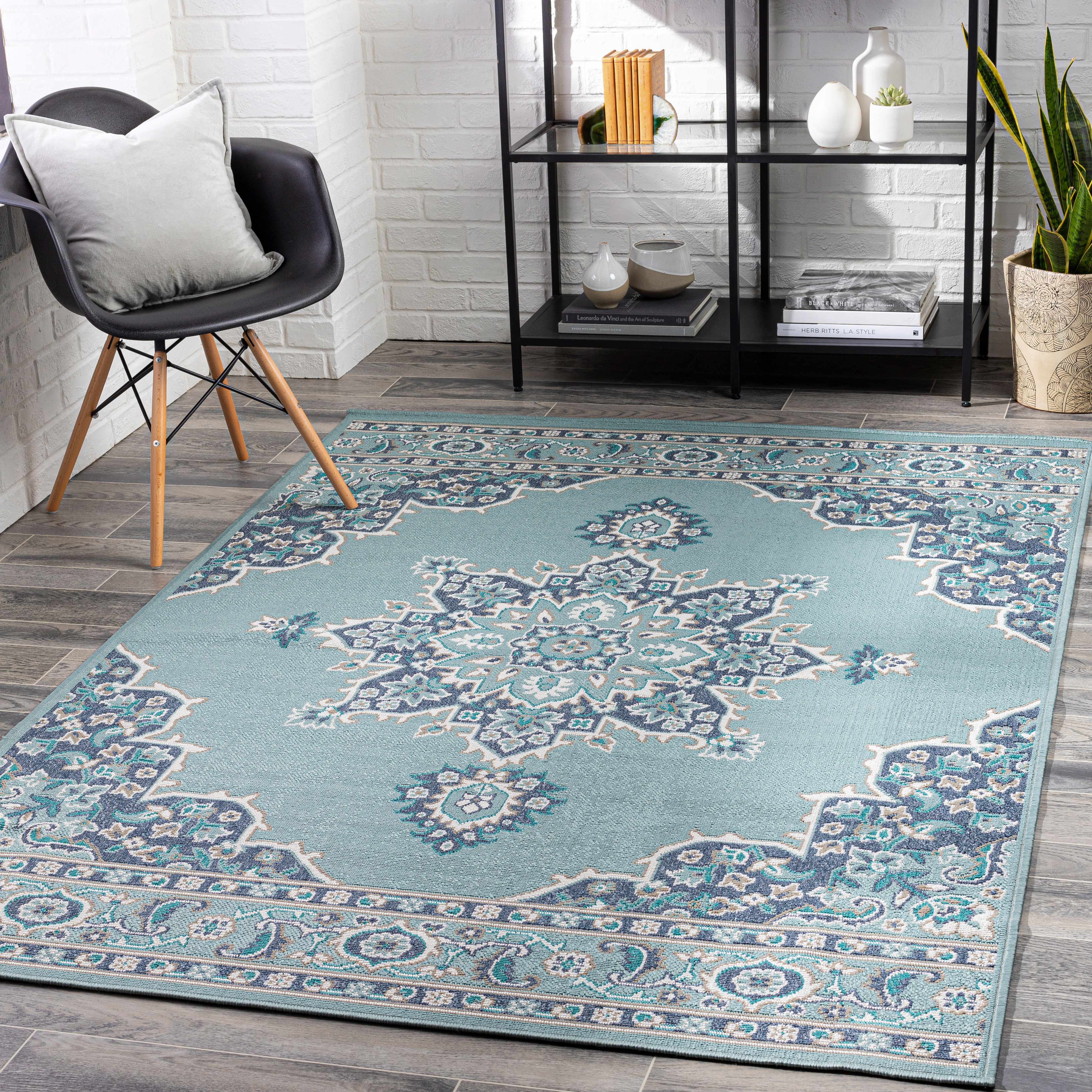 Orla Pale Blue Medallion Area Rug - Clearance - Image 2