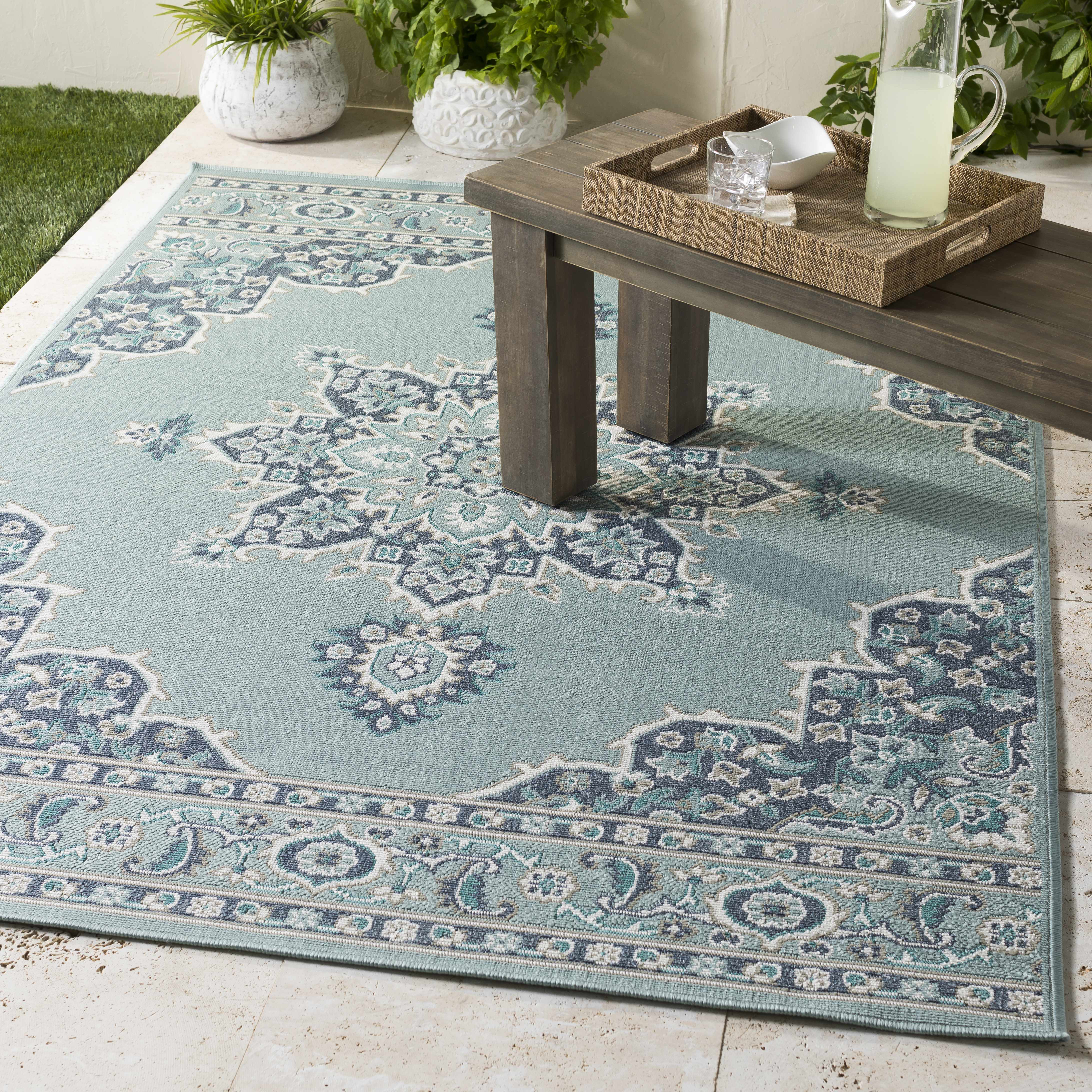 Orla Pale Blue Medallion Area Rug - Clearance - Image 6