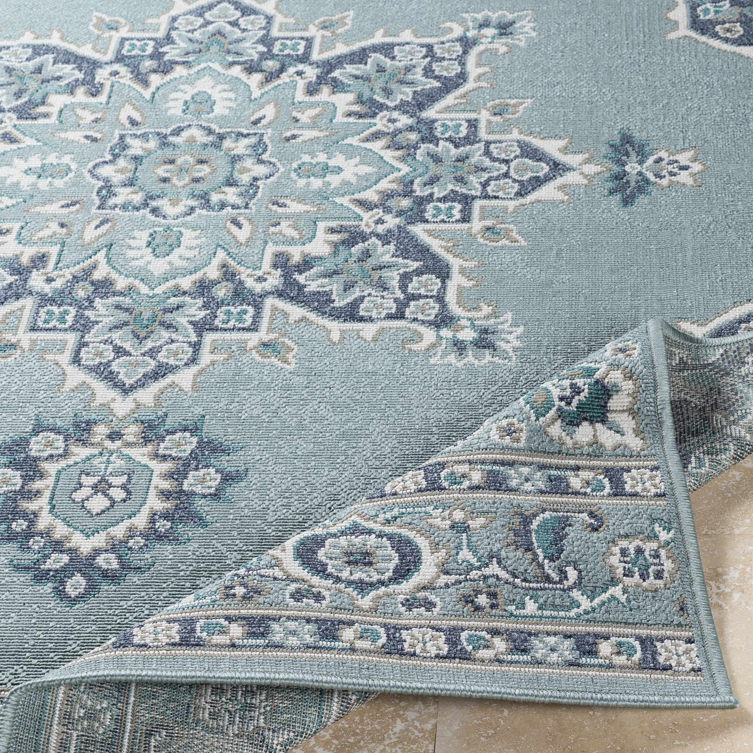 Orla Pale Blue Medallion Area Rug - Clearance - Image 9
