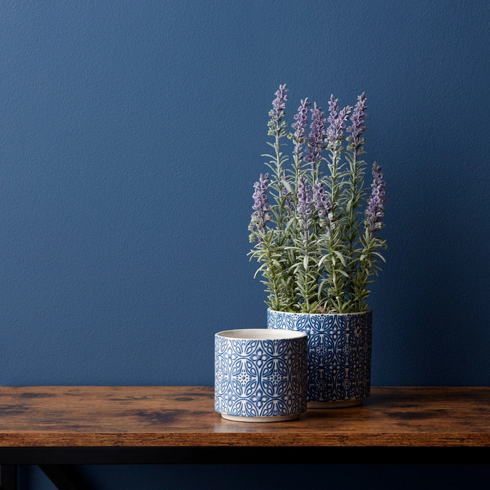 Ornamental Blue and White Ceramic Pot (Set of 2) - Image 2