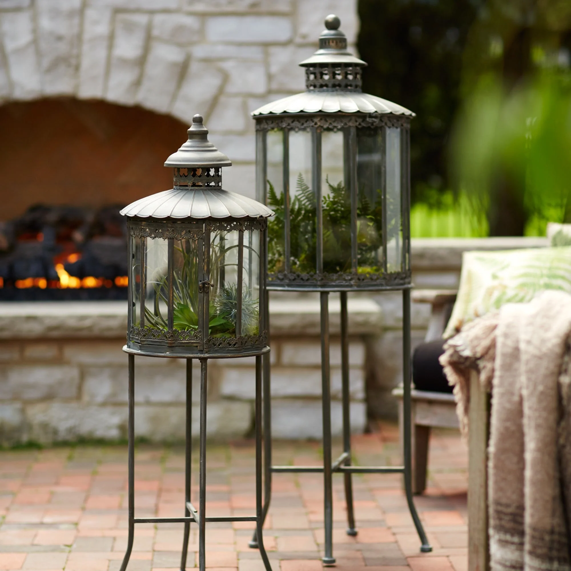 Ornamental Metal Lantern with Stand (Set of 2) - Image 2