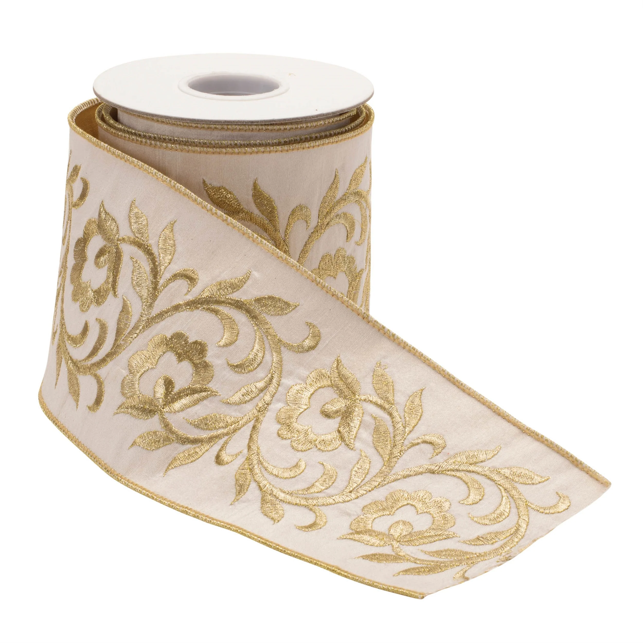 Ornate Embroidered Leaves Wired Ribbon 4" x 5 Yds. - Image 2