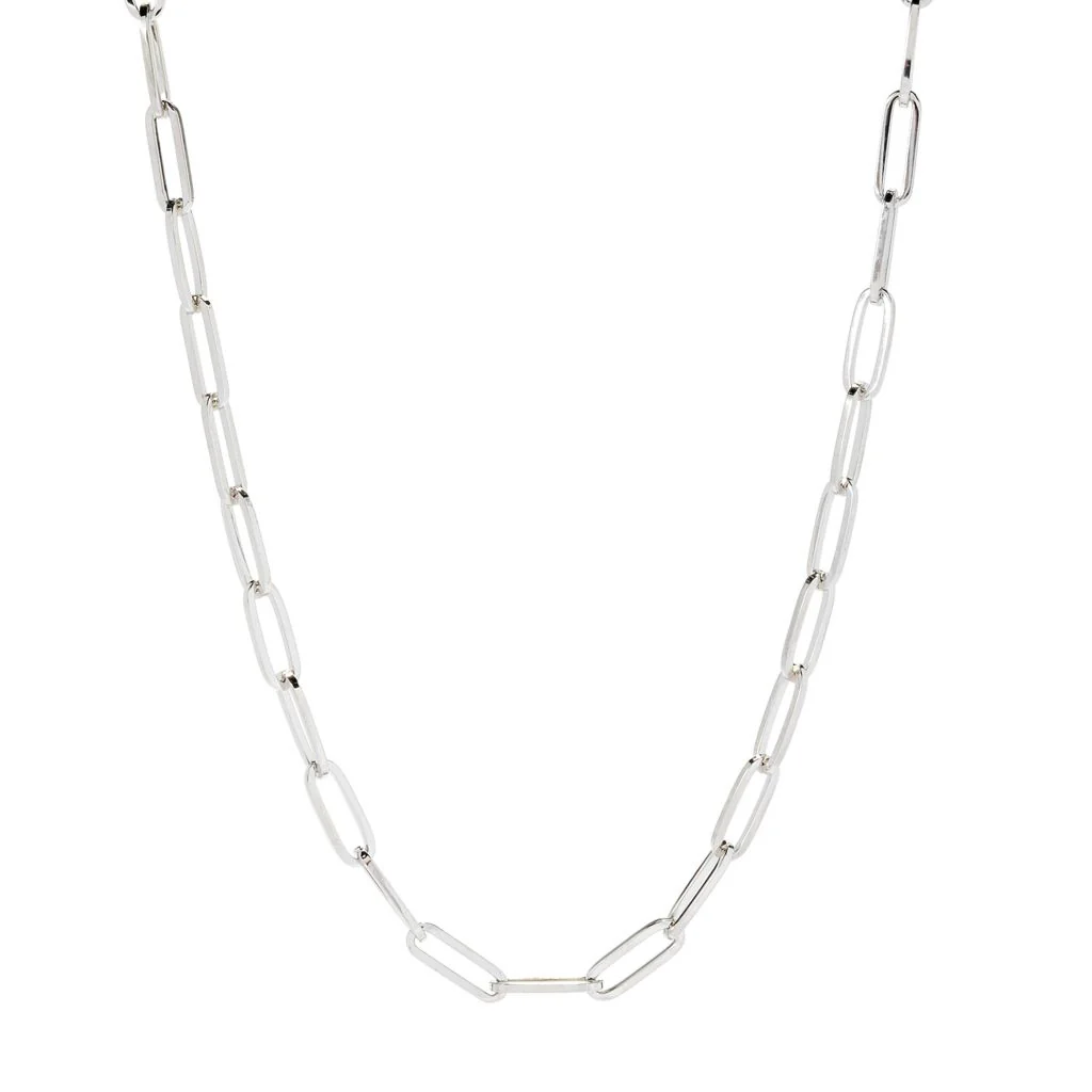 OroMio 14K Gold & Sterling Silver Tubing Choice of Length Paperclip Link Necklace - Image 3