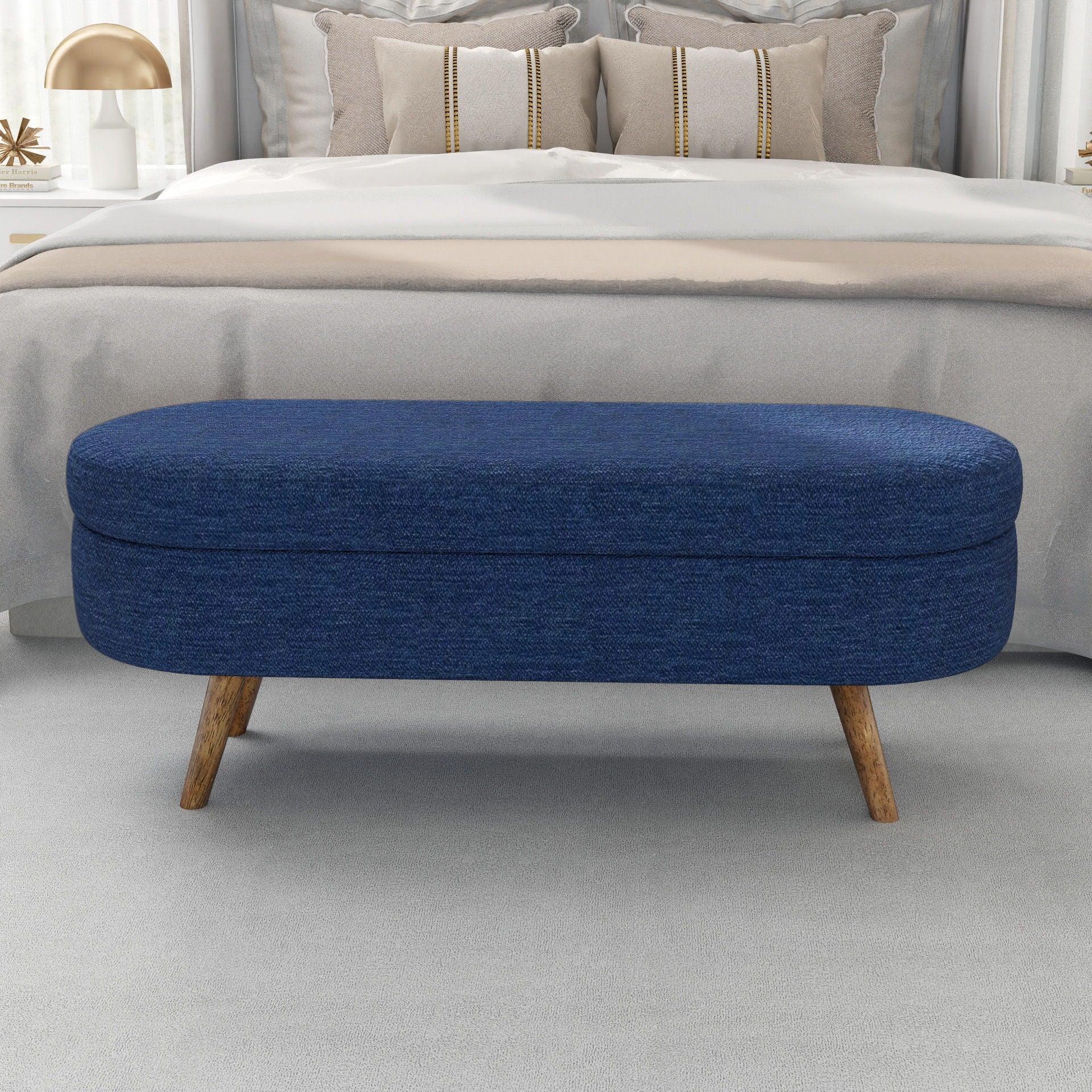 Ottoman Oval Storage Bench With Rubber Wood Legs - Image 17