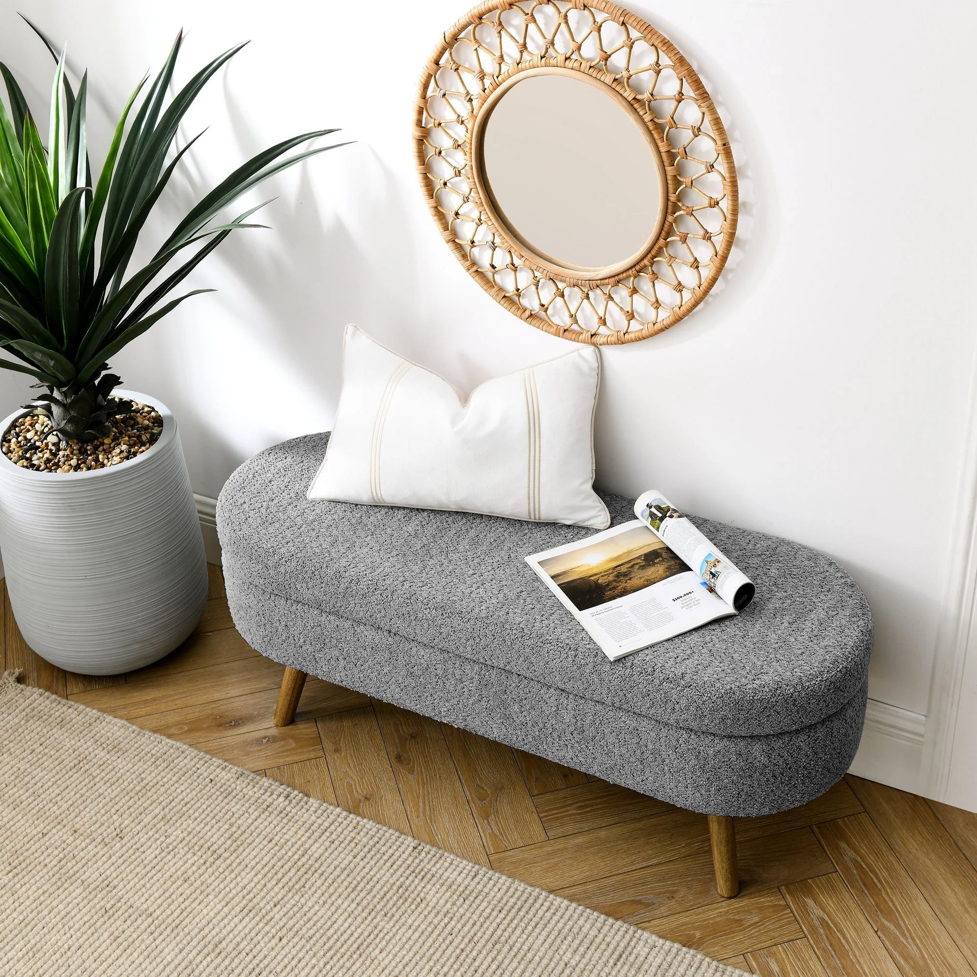 Ottoman Oval Storage Bench With Rubber Wood Legs - Image 18