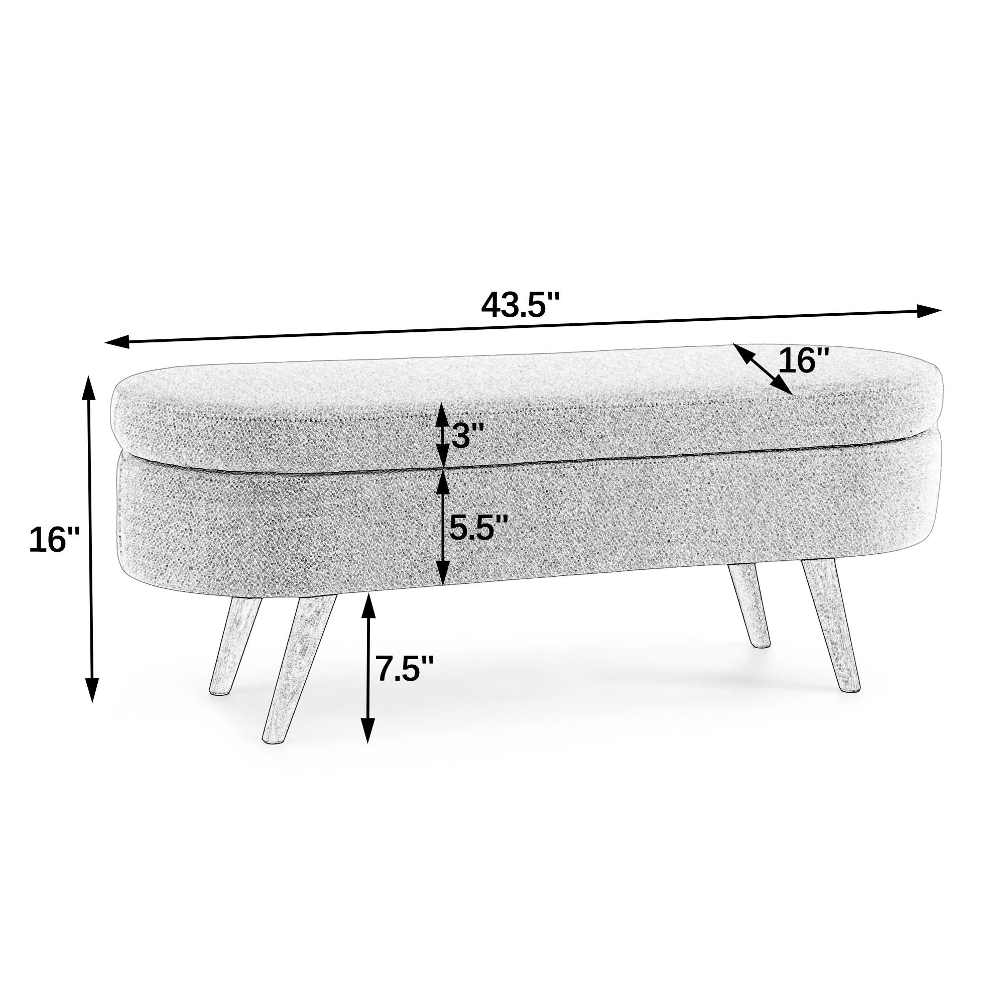Ottoman Oval Storage Bench With Rubber Wood Legs - Image 22