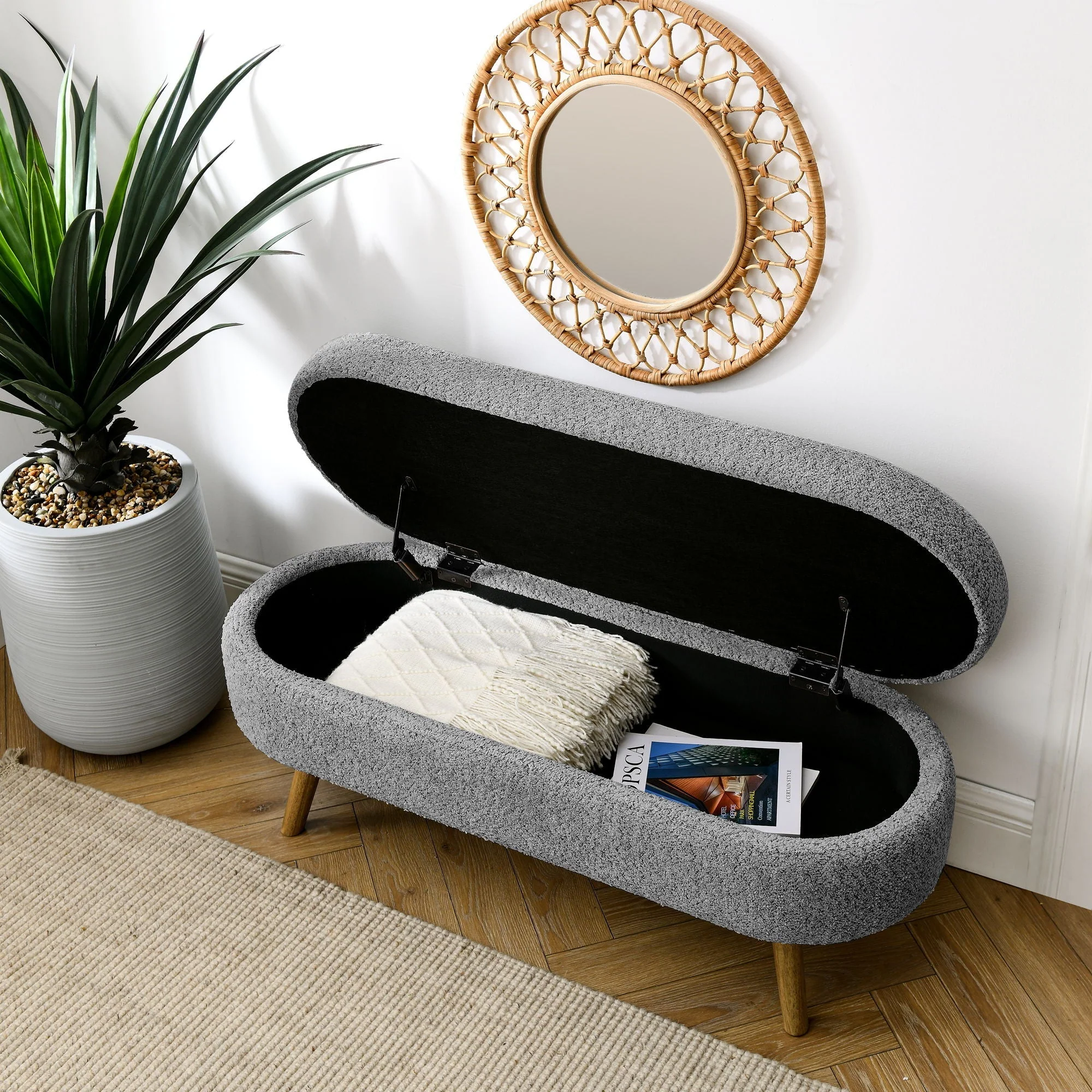 Ottoman Oval Storage Bench With Rubber Wood Legs - Image 29