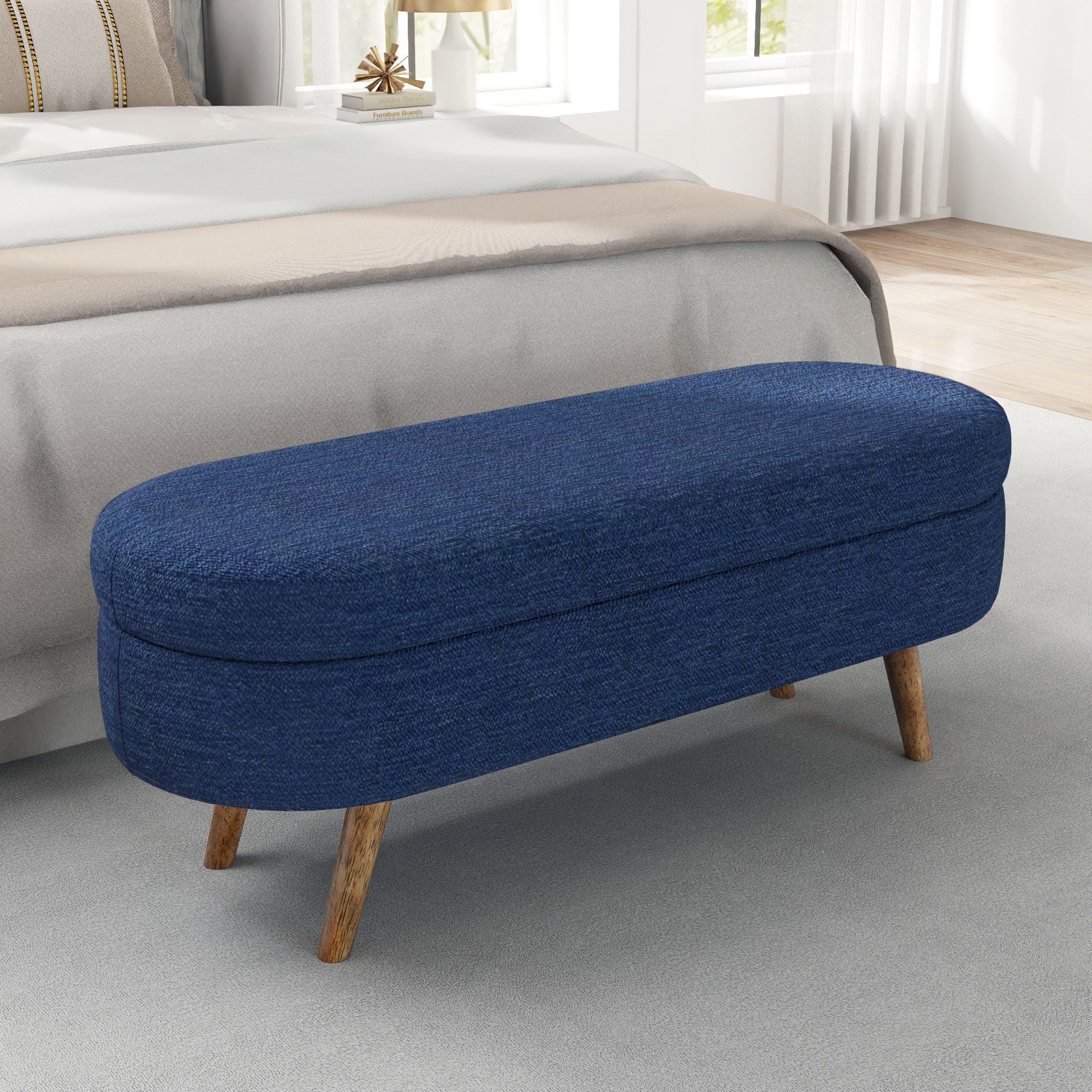 Ottoman Oval Storage Bench With Rubber Wood Legs - Image 30