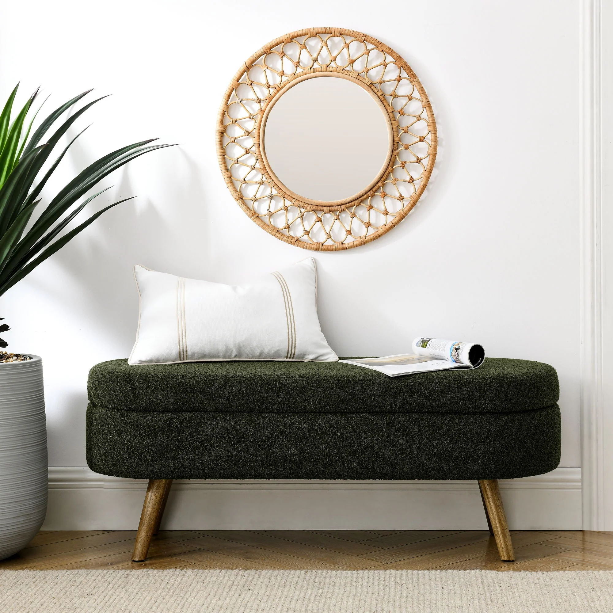 Ottoman Oval Storage Bench With Rubber Wood Legs - Image 4
