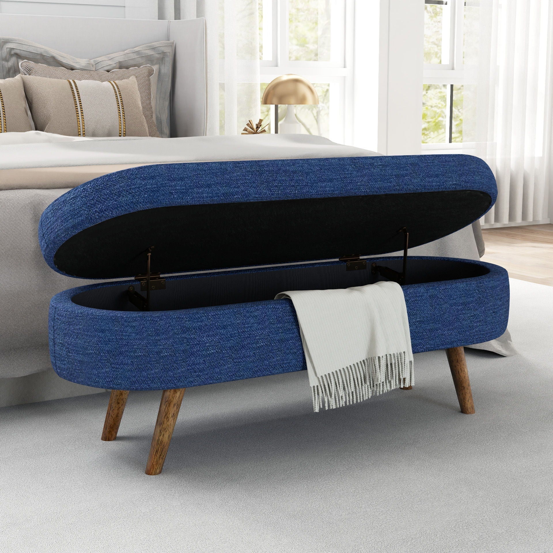 Ottoman Oval Storage Bench With Rubber Wood Legs - Image 5