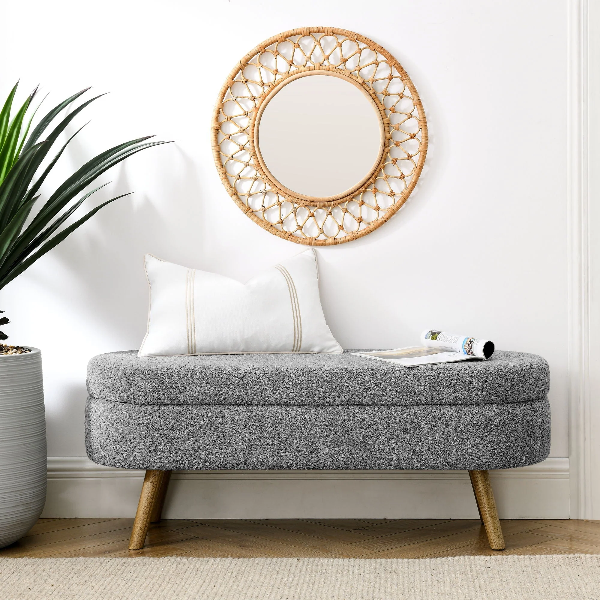 Ottoman Oval Storage Bench With Rubber Wood Legs - Image 6