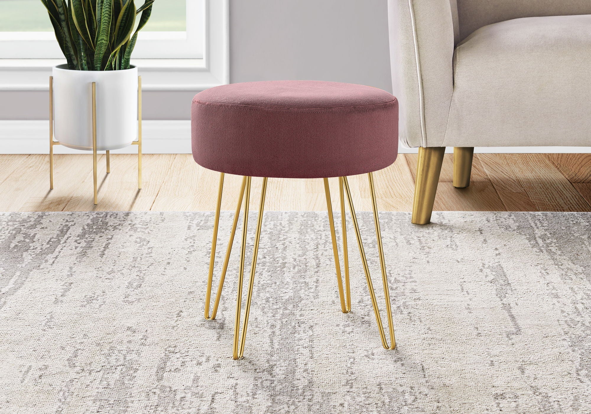 Ottoman, Pouf, Footrest, Foot Stool, Round Metal Legs, Contemporary, Modern