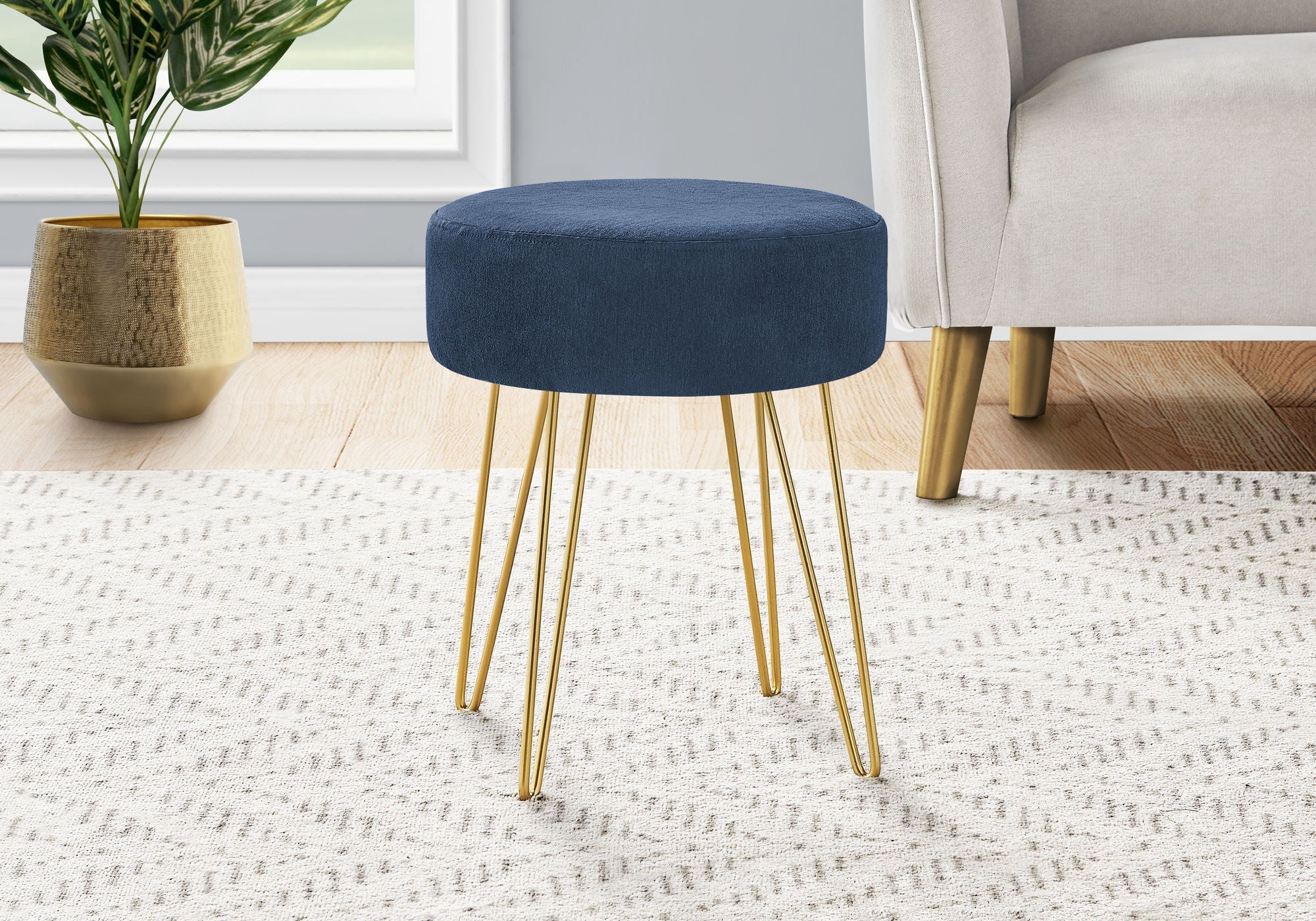 Ottoman, Pouf, Footrest, Foot Stool, Round Metal Legs, Contemporary, Modern - Image 2