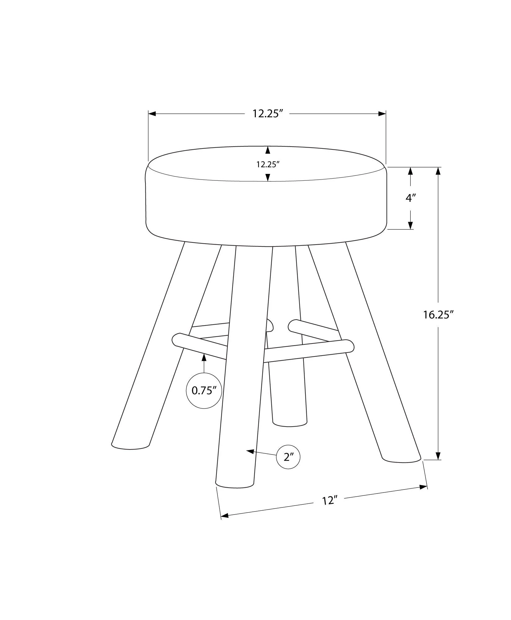 Ottoman, Pouf, Footrest, Foot Stool, Round, Natural Wood Legs, Contemporary, Modern - Image 3