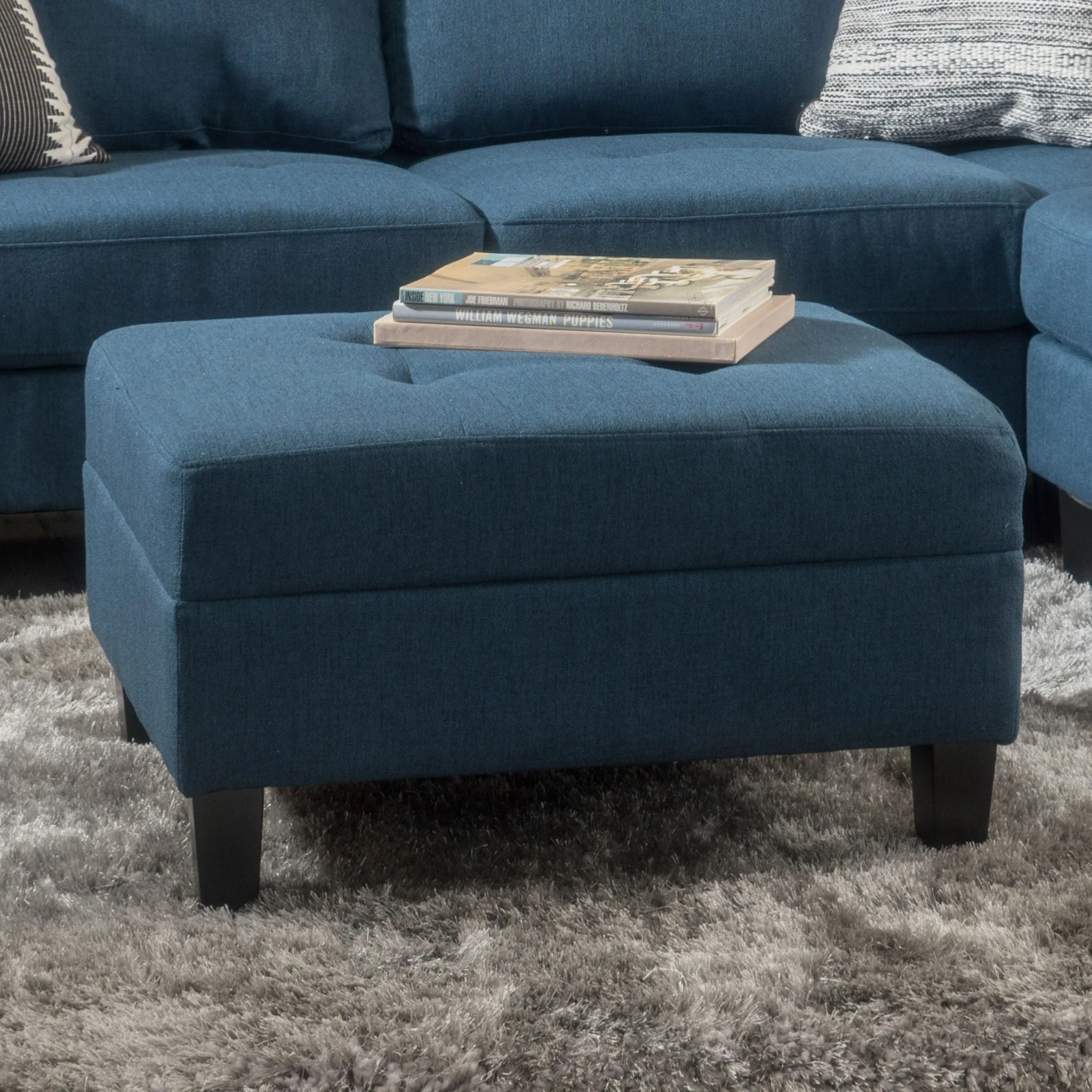 Ottoman With Birch Wood Legs And Cushioned Top For Comfort - Image 2