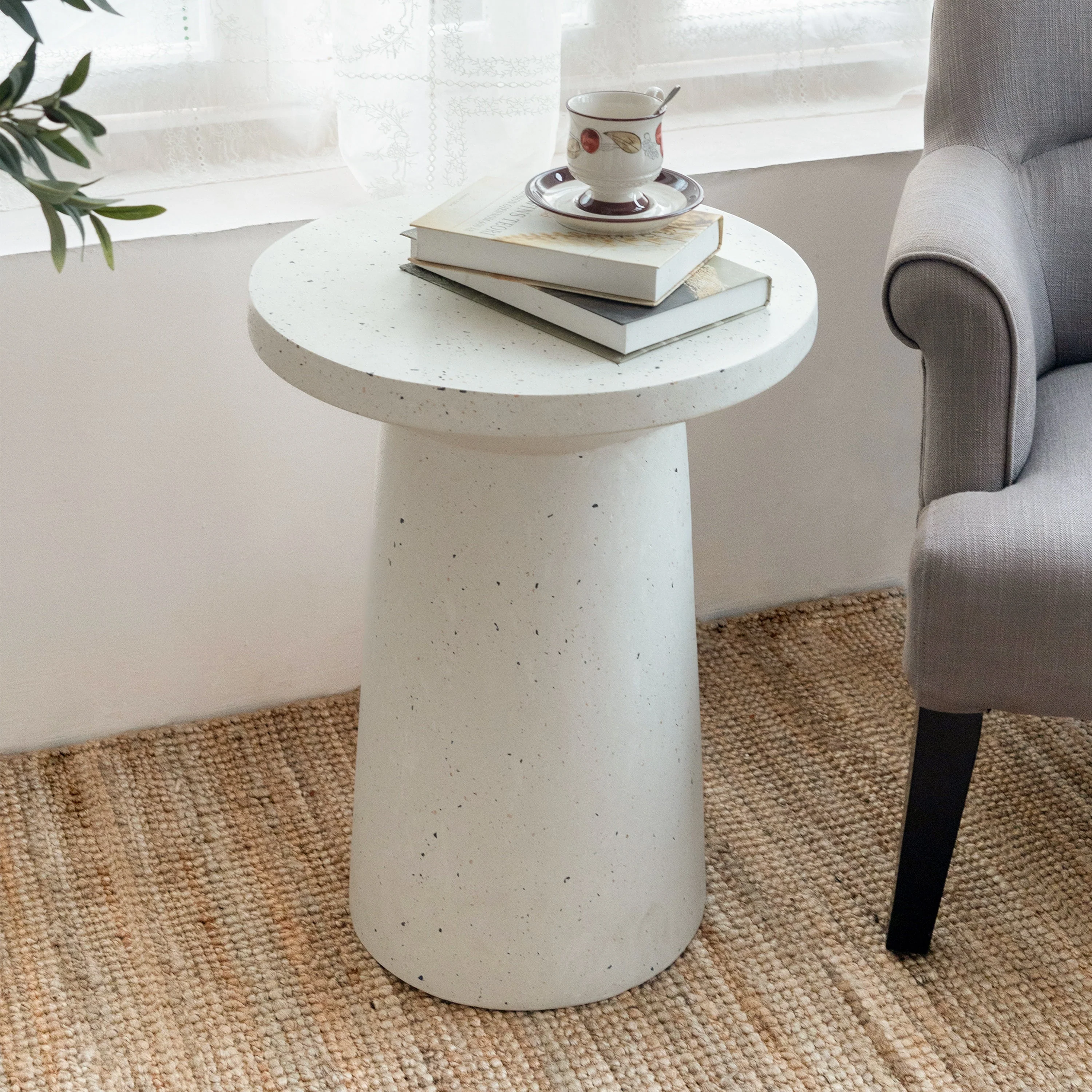 Outdoor 24' H MGO Terrazzo Side Table, White - Image 6