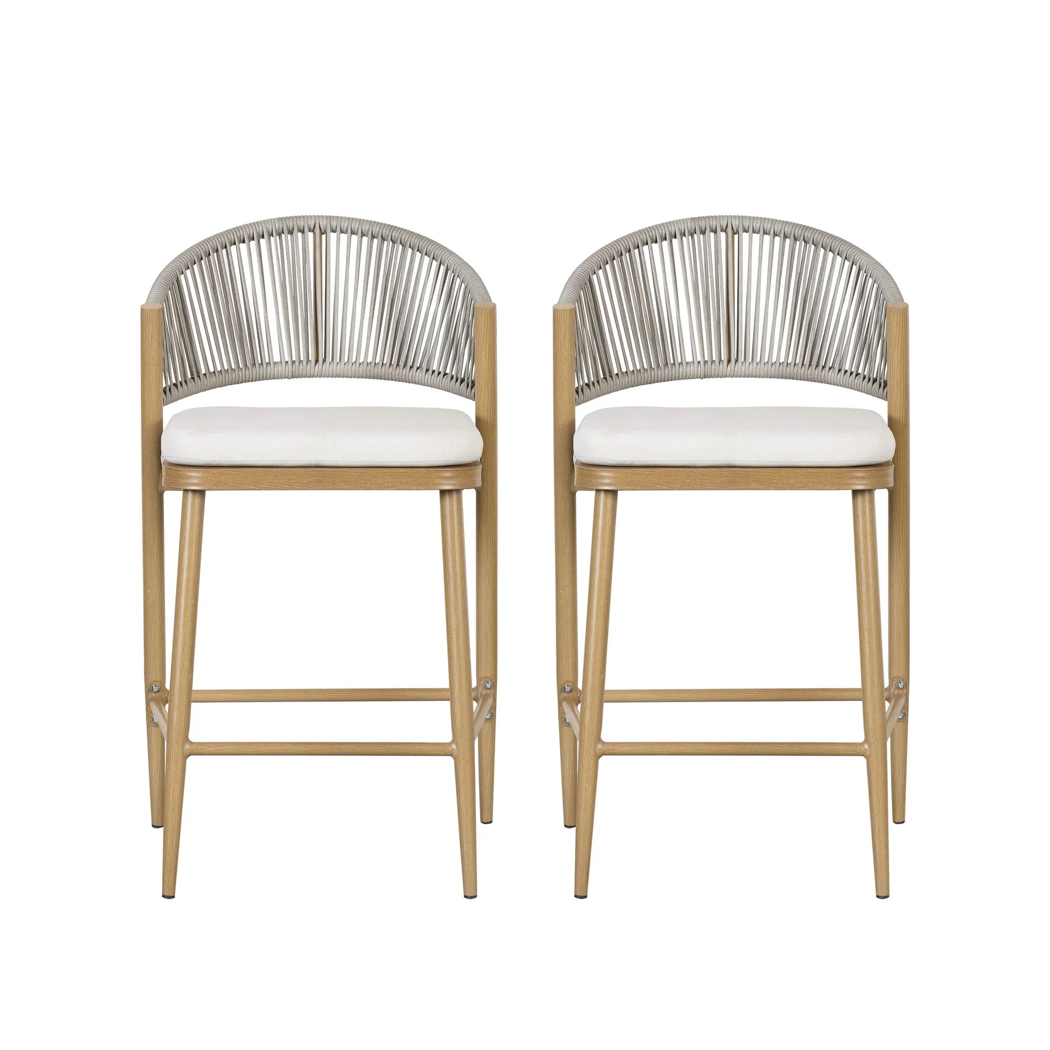 Outdoor 26" Counter Height Metal Frame Counter Stools With Scallop Shaped Backrest & Water Resistant Cushions - Image 3