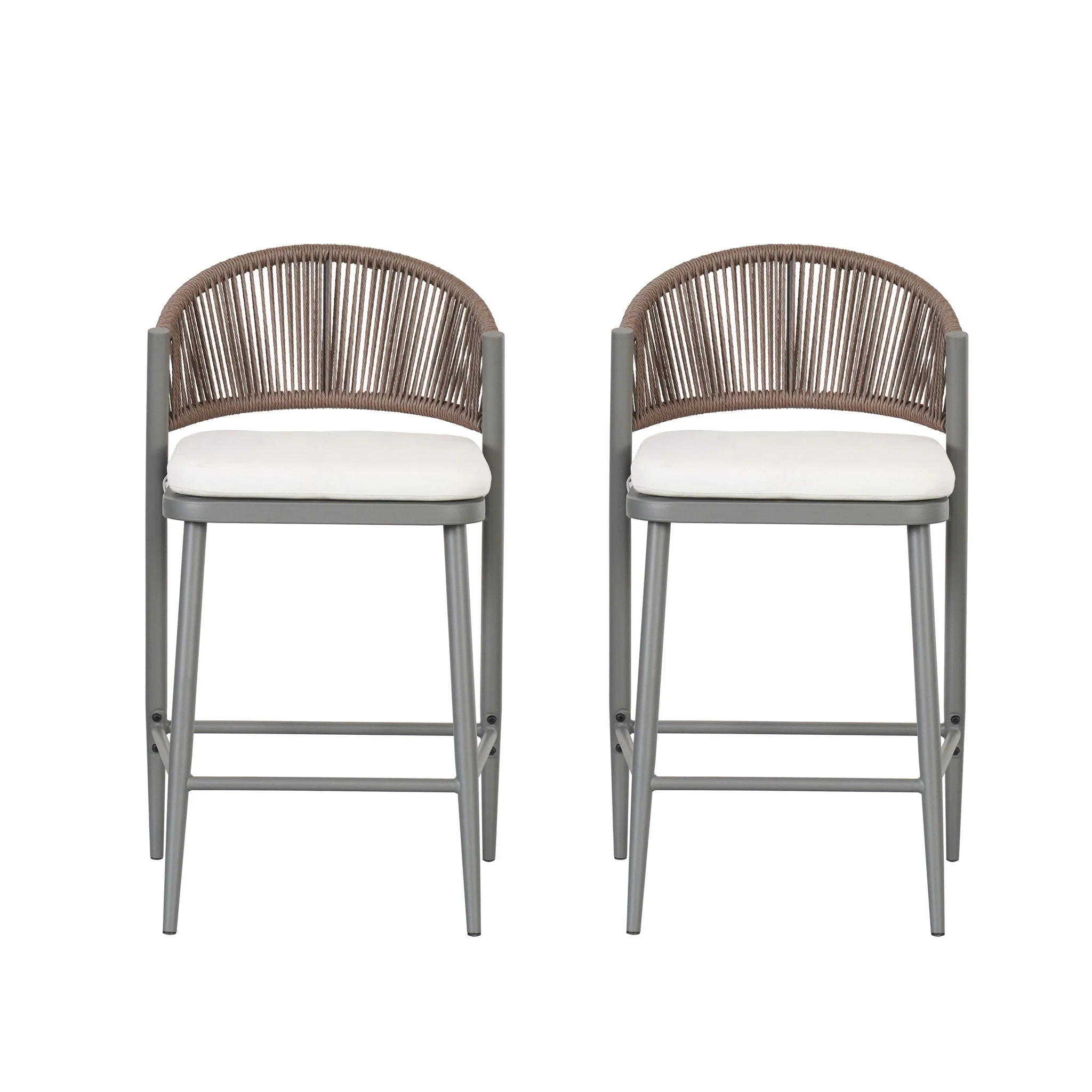 Outdoor 26" Counter Height Metal Frame Counter Stools With Scallop Shaped Backrest & Water Resistant Cushions - Image 4